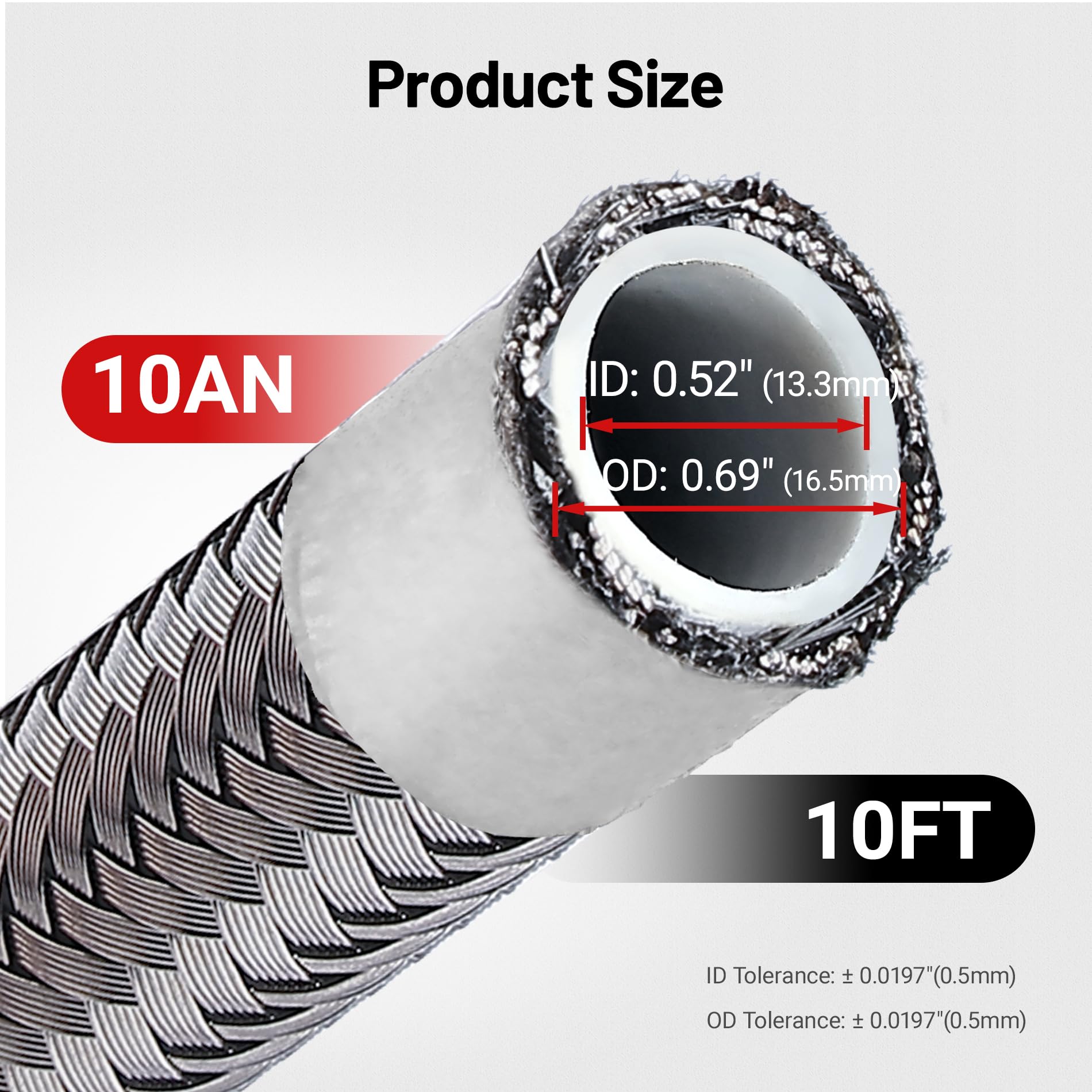 Evil Energy 10An Ptfe Fuel Hose Line, An10 Fuel Line E85 Stainless Steel Braided 10Ft Silver
