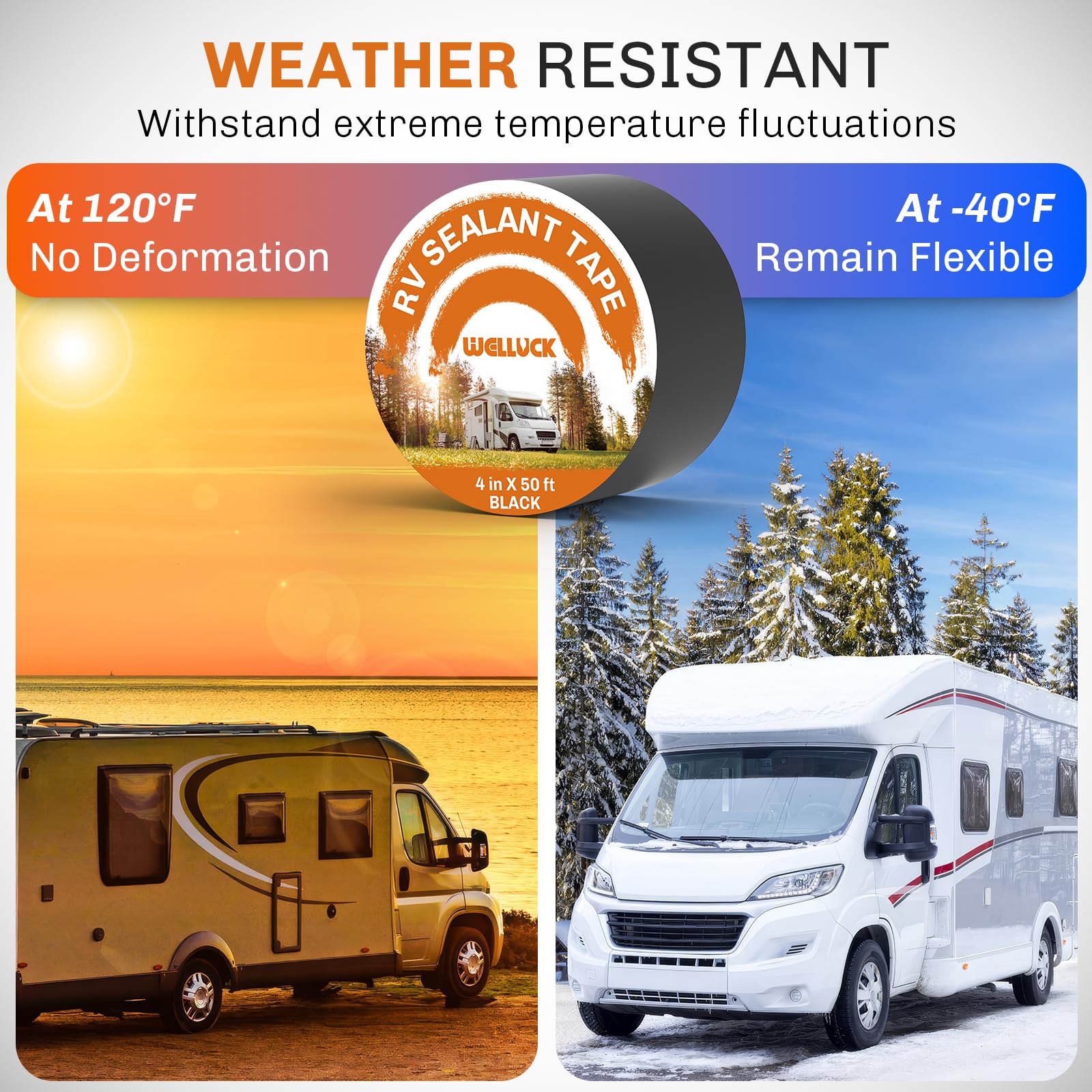 Welluck Butyl Sealant Tape, 4 Inch X 50 Foot Rv Roof Tape Sealant Roofing Tape Black, Waterproof &Uv Rv Tape For Roof Camper Tra