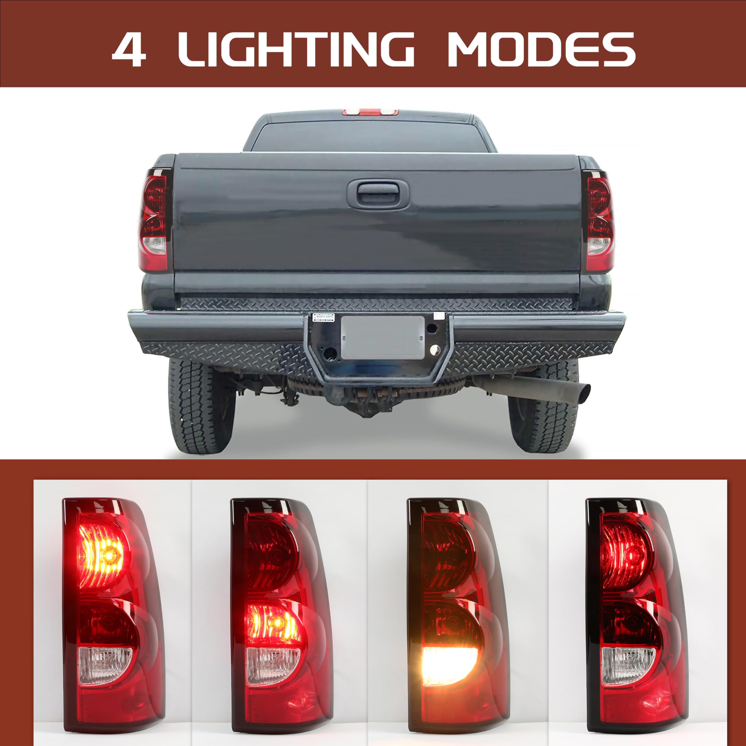 Hecasa Tail Lights Compatible With 2003-2007 Chevy Silverado 1500 2500 3500 W/Bulb And Harness Rear Lamp Set Replacement For Gm2