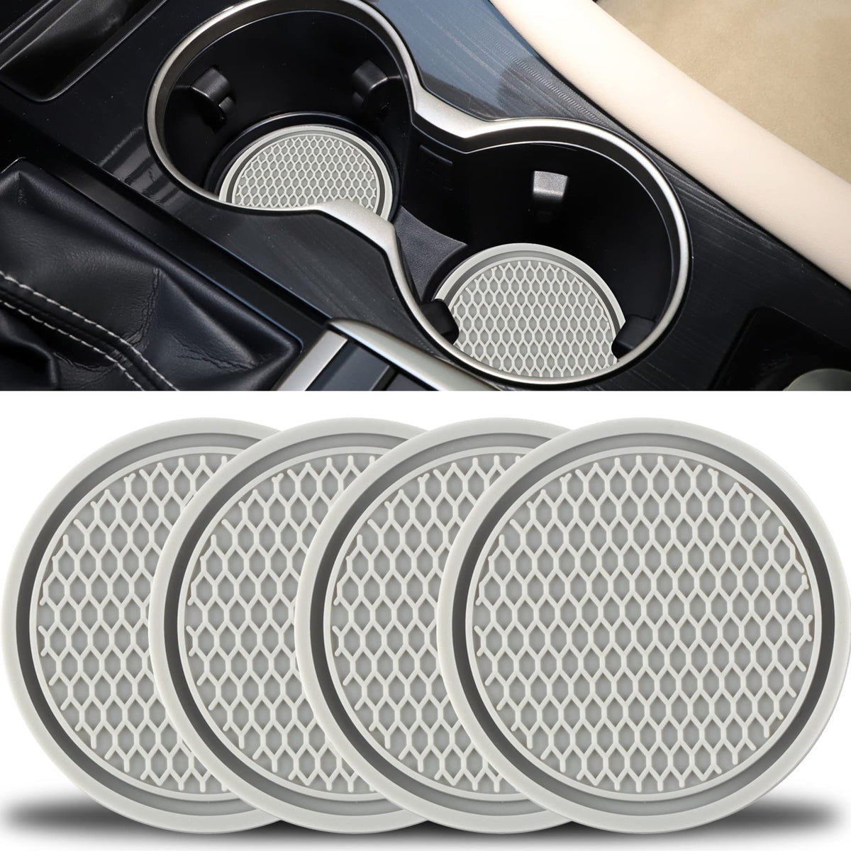 Singaro Car Cup Coaster, 4Pcs Universal Non-Slip Cup Holders Embedded In Ornaments Coaster, Car Interior Accessories, Gray