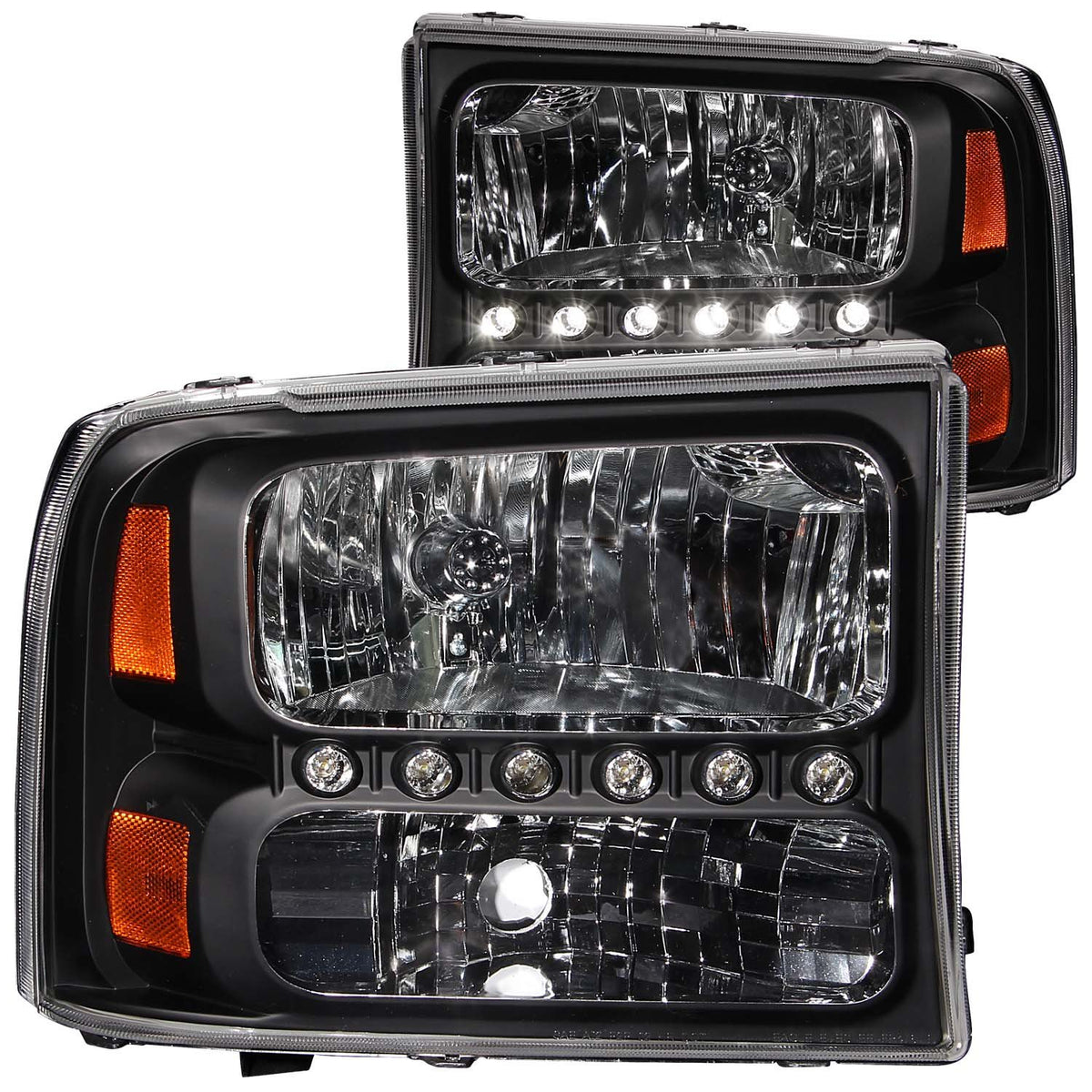 Anzo Usa 111106 Headlight Assembly W/Led Strip Clear Lens Pair Black 1Pc