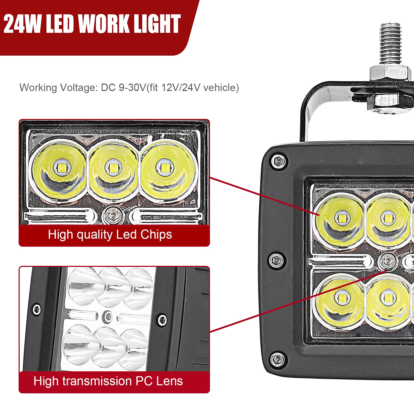 4X 3 inch 24W LED Fog Light Pods with Plug Wiring Kit & Front Lower Hidden Bumper Mounting Bracket Compatible with 2013-2018 Dodge Ram 1500