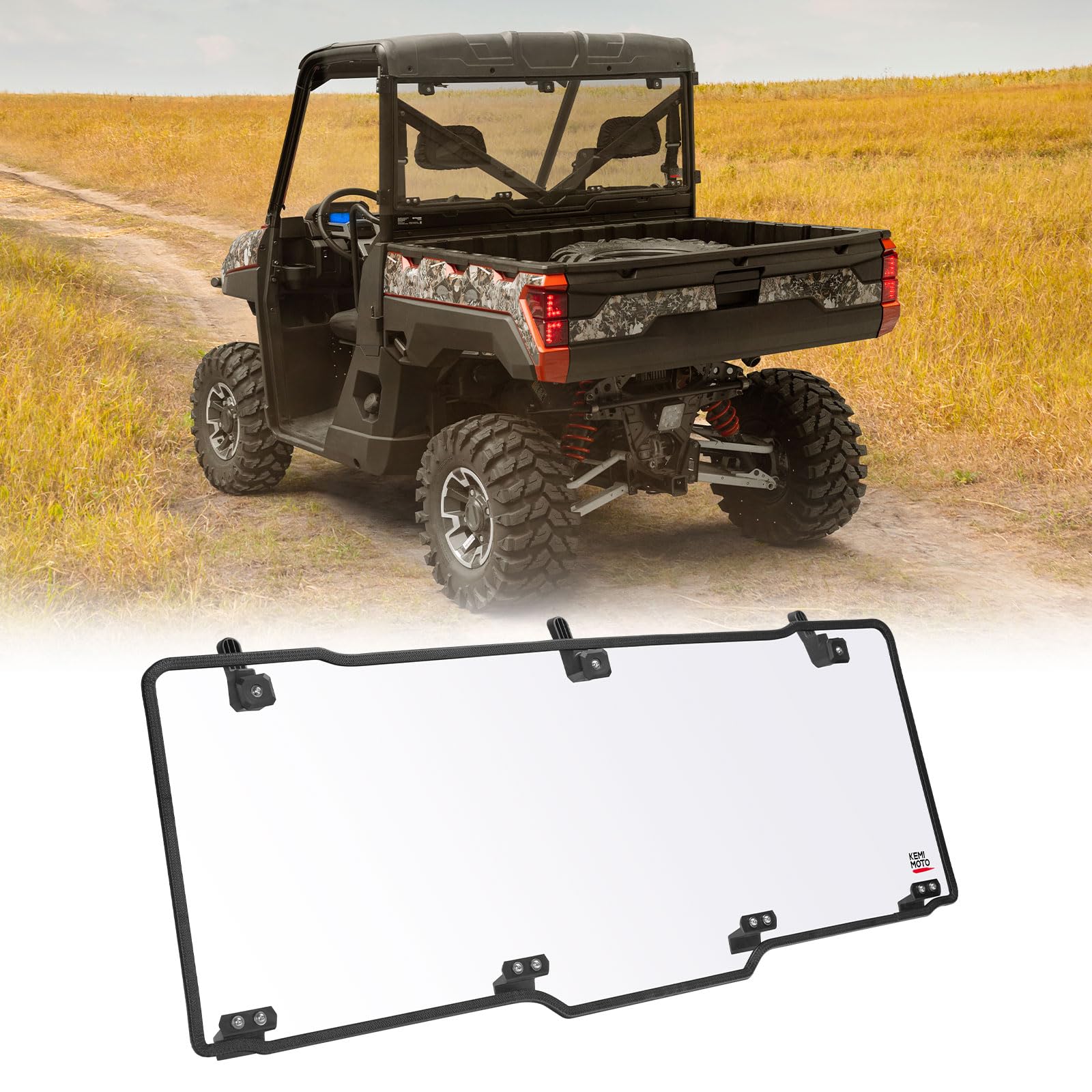 Kemimoto Hard Coated Rear Window, Pre-Installed Back Windshield Compatible With Polaris Ranger Xp 1000/Crew 2017-2025, Polaris R