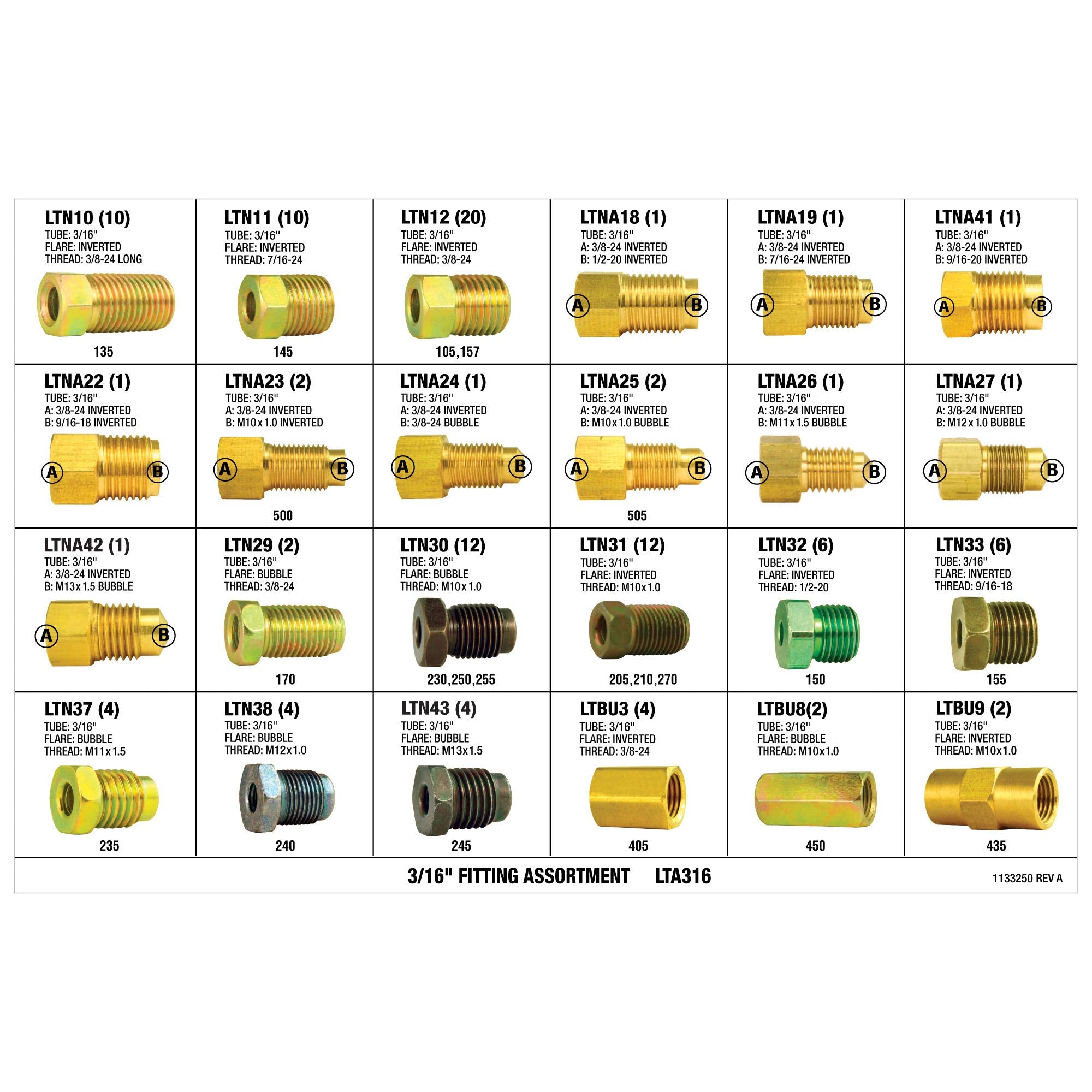 4Lifetimelines 3/16'' Fitting Assortment, Union, Adapter Kit - 24 Sku; 110 Pieces, 90 Fittings, 12 Adapters, 8 Union, Shatter Re