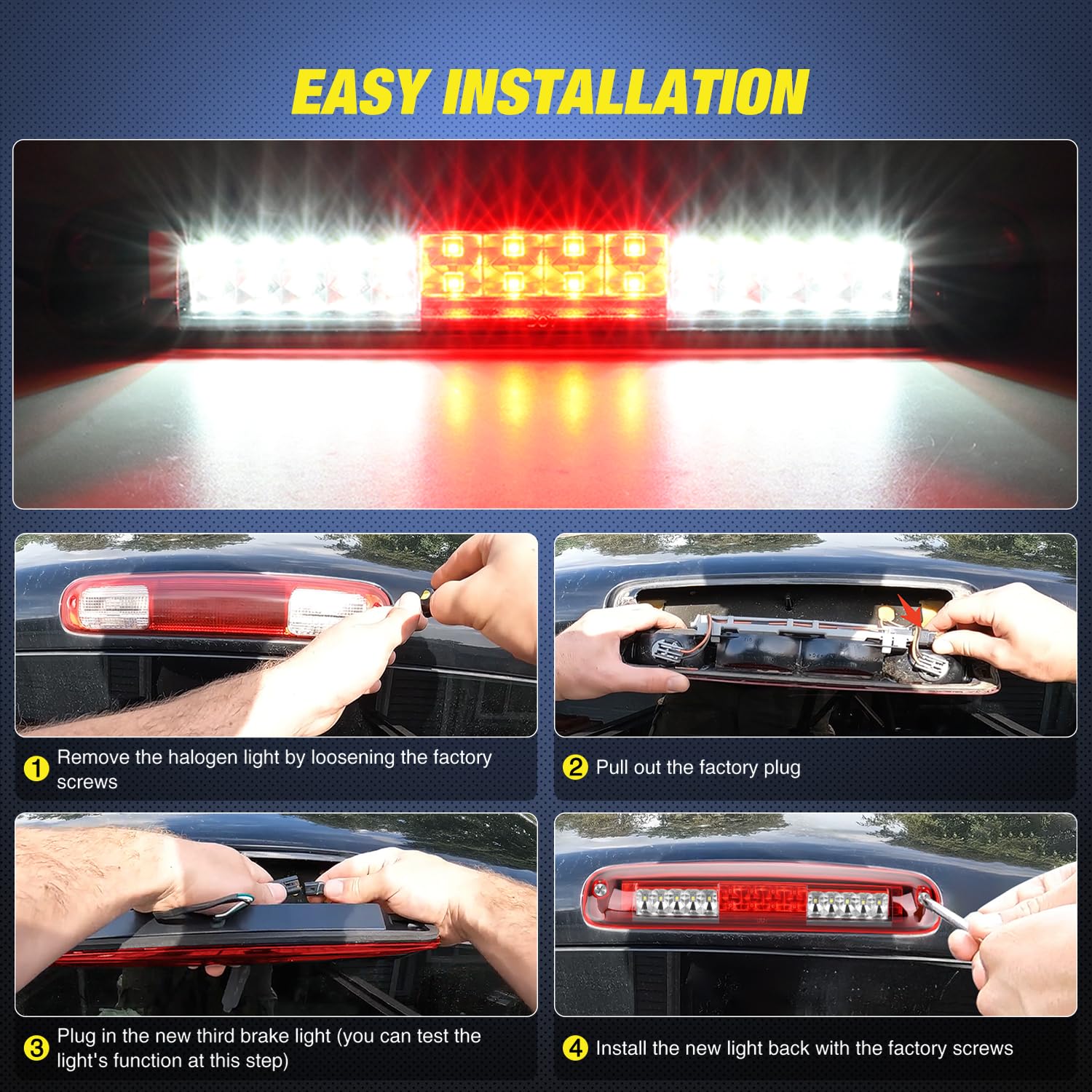 Nilight Third Brake Light Tail High Mount 3Rd Stop Cargo Reverse Led Lights Red Shell For Chevy Silverado Gmc Sierra 1500 2500 3