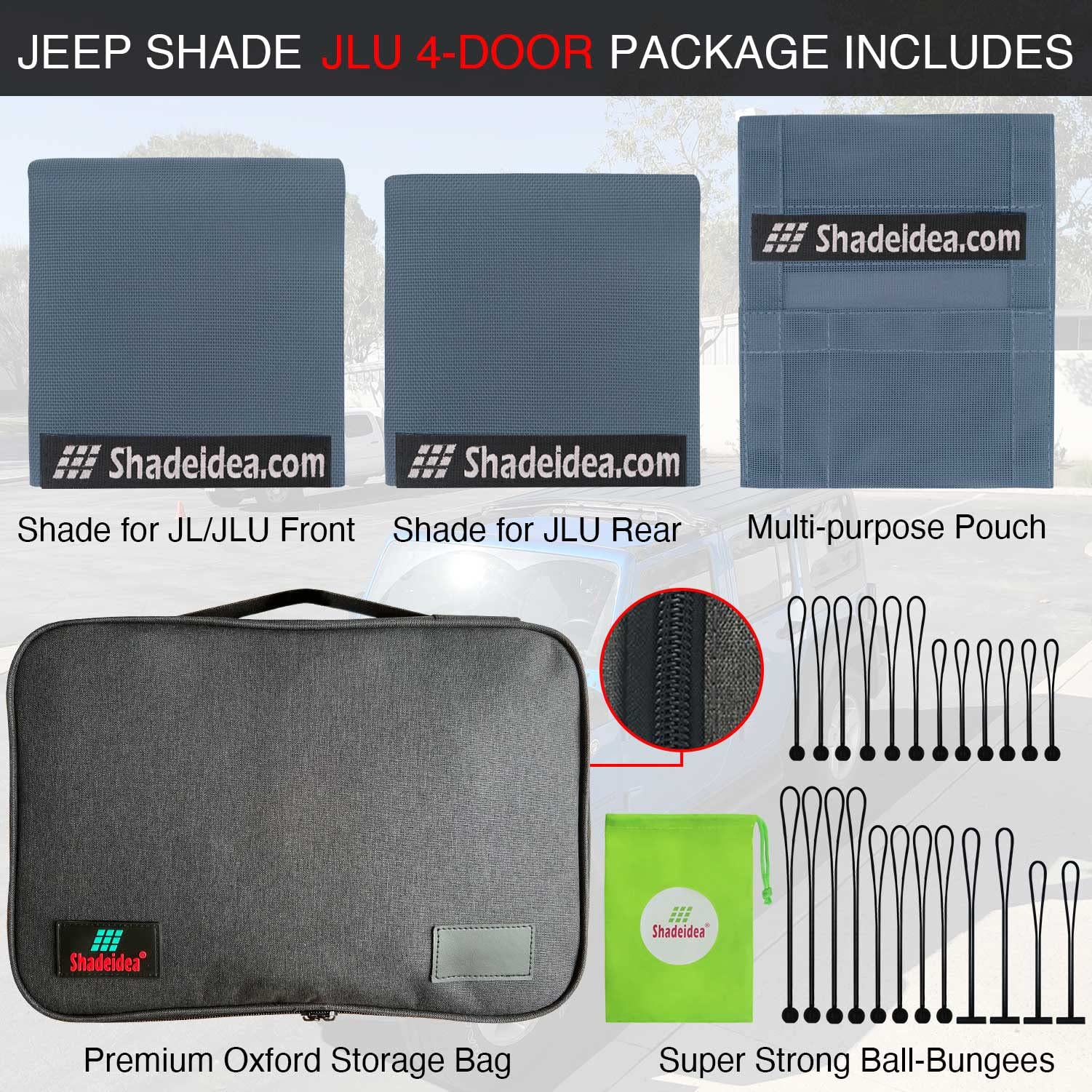 Shadeidea Sun Shade Top For Jeep Wrangler Jl Unlimited (2018-2023) 4 Door Front And Rear 2 Piece - Mesh Screen Sunshade Jlu Top