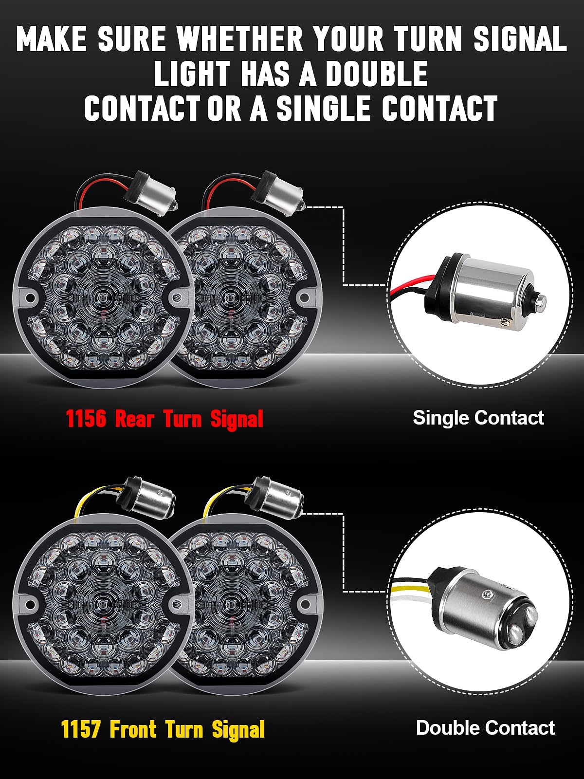 Audexen 3-1/4 Inch Led Turn Signal Kit 1157 Double Base Front Turn Signal + 1156 Single Connector Red Rear Signal Lights Compati