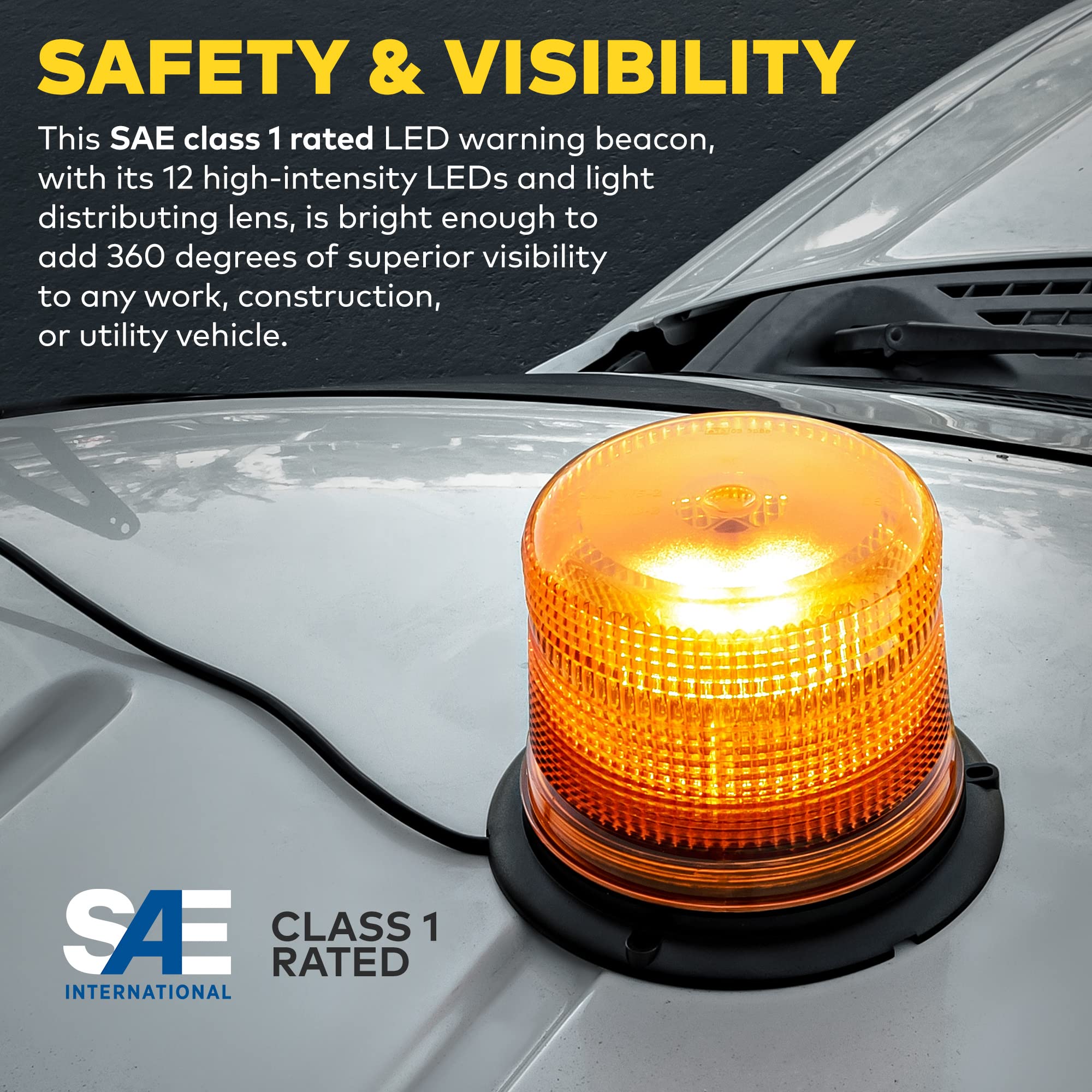 Lamphus Aura 5' 12V - 24V 12W Red Led Flashing Rotating Beacon Light [Sae Class 1] Magnet Or Permanent Mount High Dome Round Rooftop Magnetic Warning Strobe Emergency Lights For Volunteer Firefighter