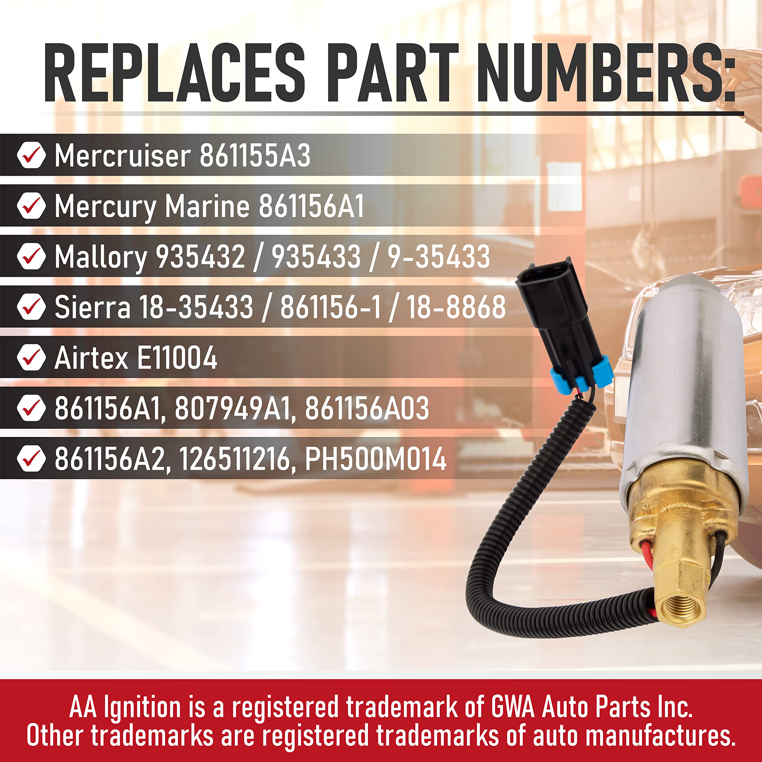 Replacement Electric Fuel Pump - Fits Mercury Boat Engines - Mercruiser, 1998 4.3L 262, 2000 5.0L 305, 2000 5.7L 350, MCM/MIE 4.