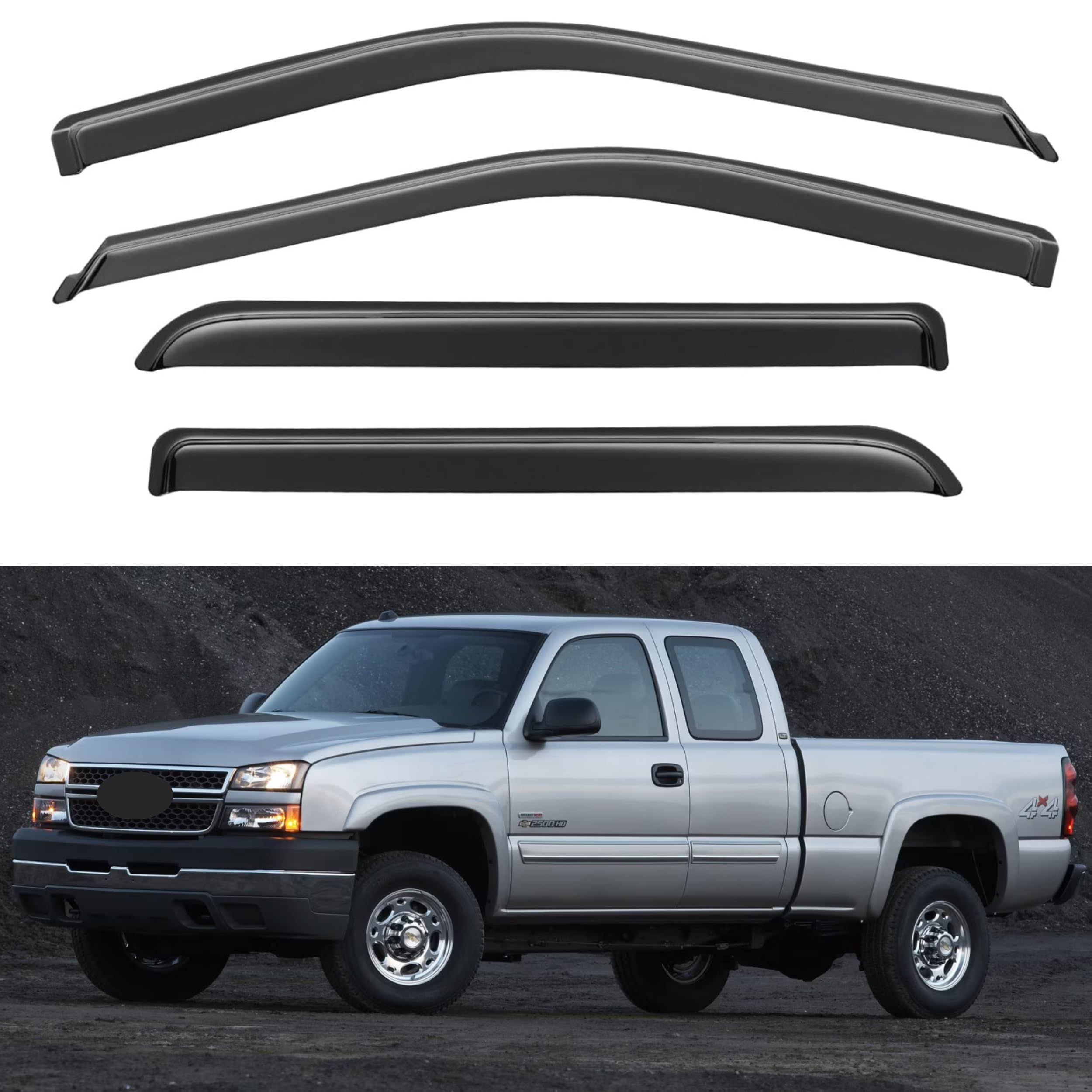 Ig Window Visor Compatible With 2001-2007 Chevy Chevrolet Silverado/Gmc Sierra Crew Cab, 2002-2006 Avalanche/Suburban/Escalade E