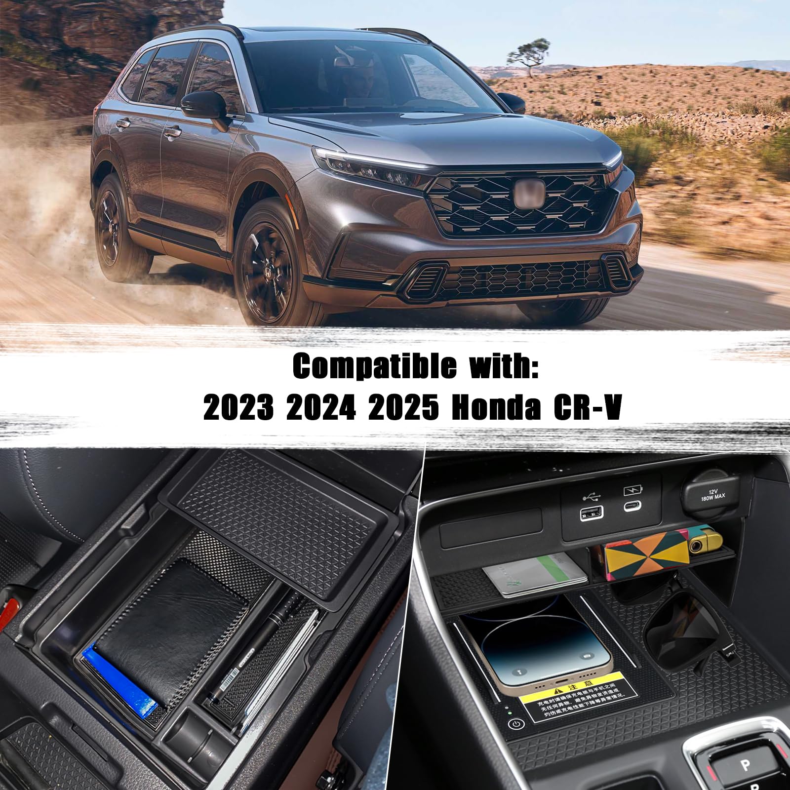 Neepiar 2Pcs Center Console Organizer Tray And Armrest Storage Box Compatible With 2025 2024 2023 Honda Cr-V Accessories Insert