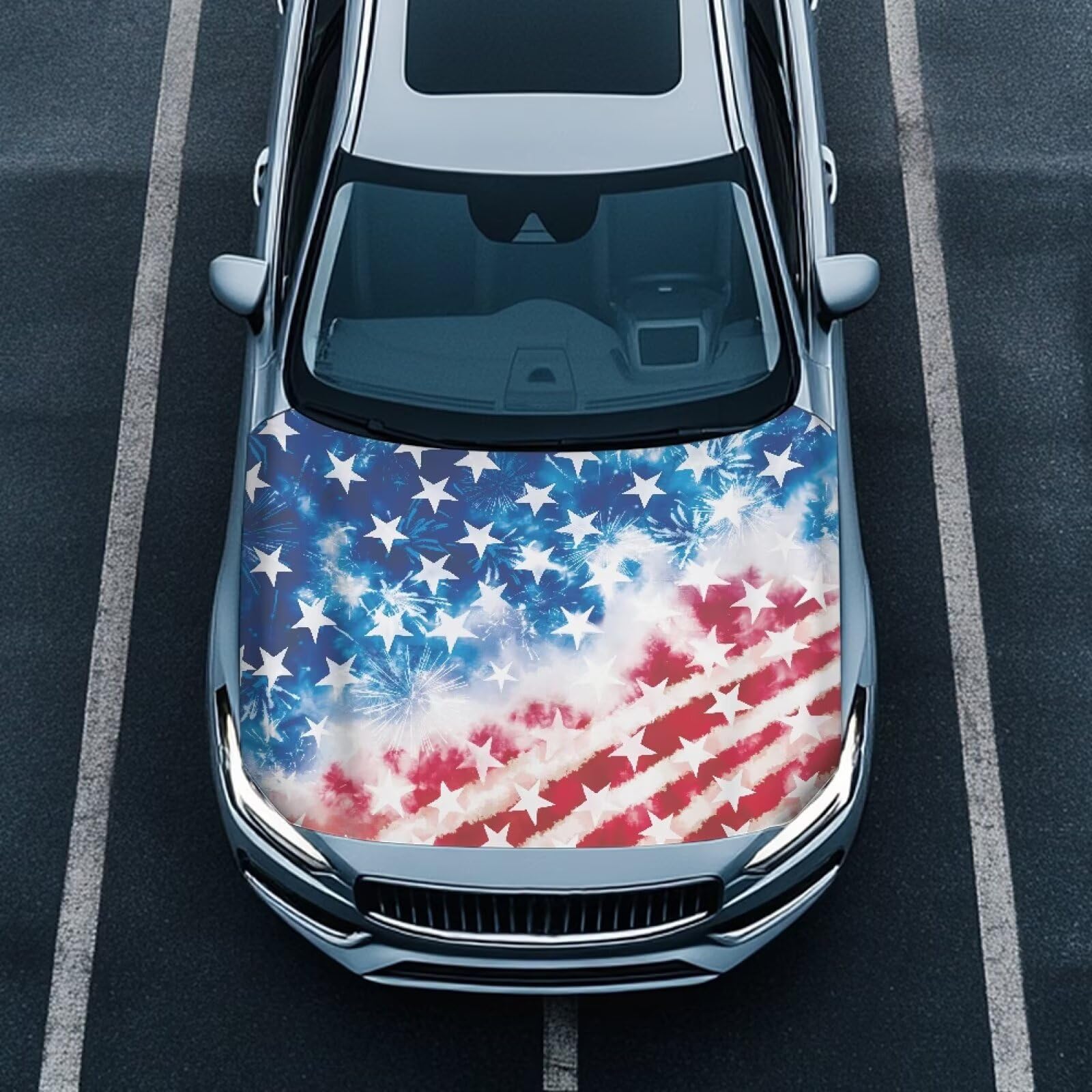 Qiyupavto American Flag Design Car Hood Cover Protector for SUV Sedans Trucks, Elastic Polyester Waterproof Sun-Proof Auto Hood