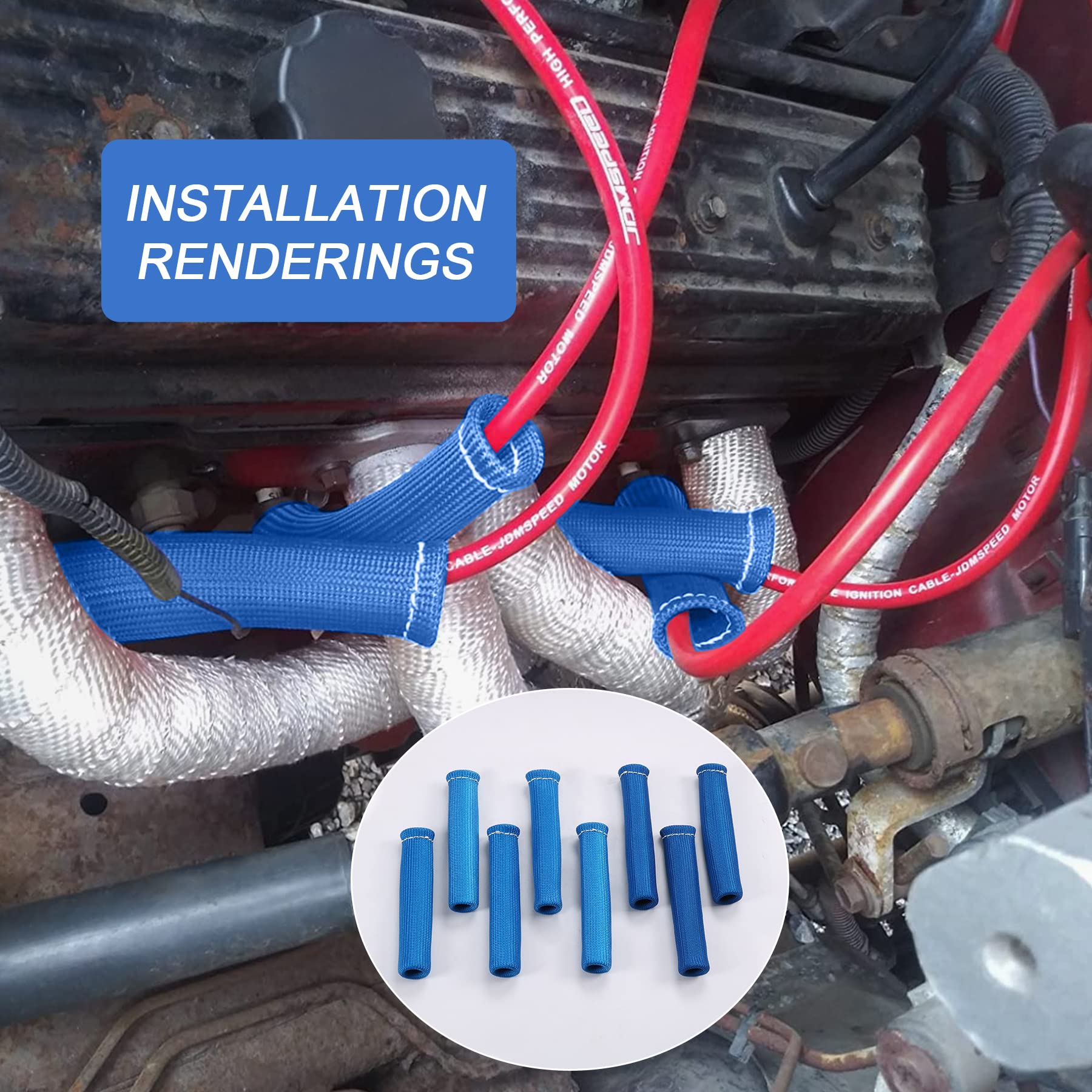 1200 Spark Plug Wire Boots Heat Shield Protector Sleeve Cover Replacement For Sbc Bbc 350 454 6 Inch 8Pcs Blue
