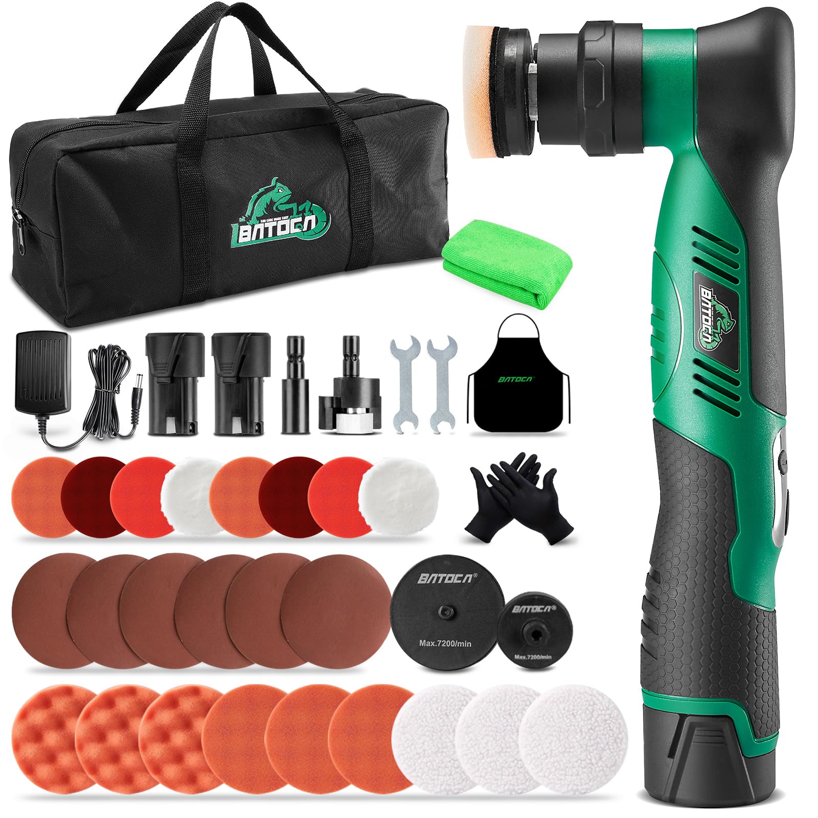 BATOCA S5 Cordless Car Buffer Polisher Kit 1 Inch 3 Inch Dual Action & Rotary Polishing Machine for Car Detailing,2x 2.0Ah Batte