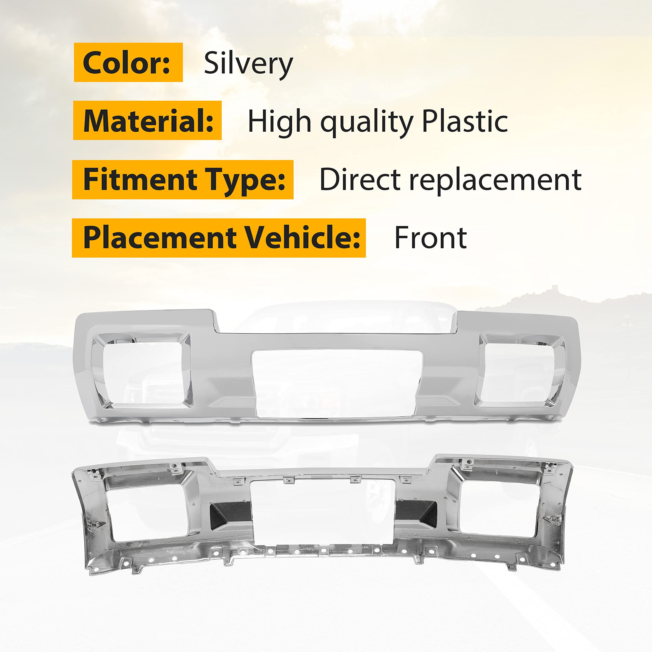 KUAFU Silvery Front Bumper Skid Plate Panel Compatible with 2015-2019 GMC Sierra 2500/3500 HD 4 Door Replace for Part Number 231