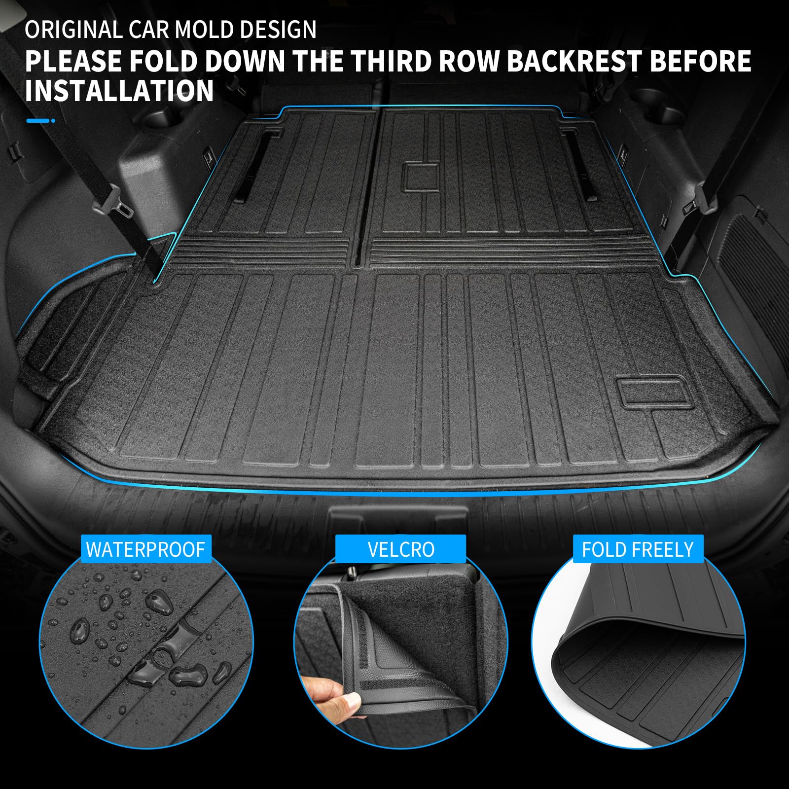 Bomely Floor Mats Compatible With 2020-2025 Toyota Highlander Cargo Liner Back Seat Cover Hybrid Fuel 2024 7 Seats Highlander Ac