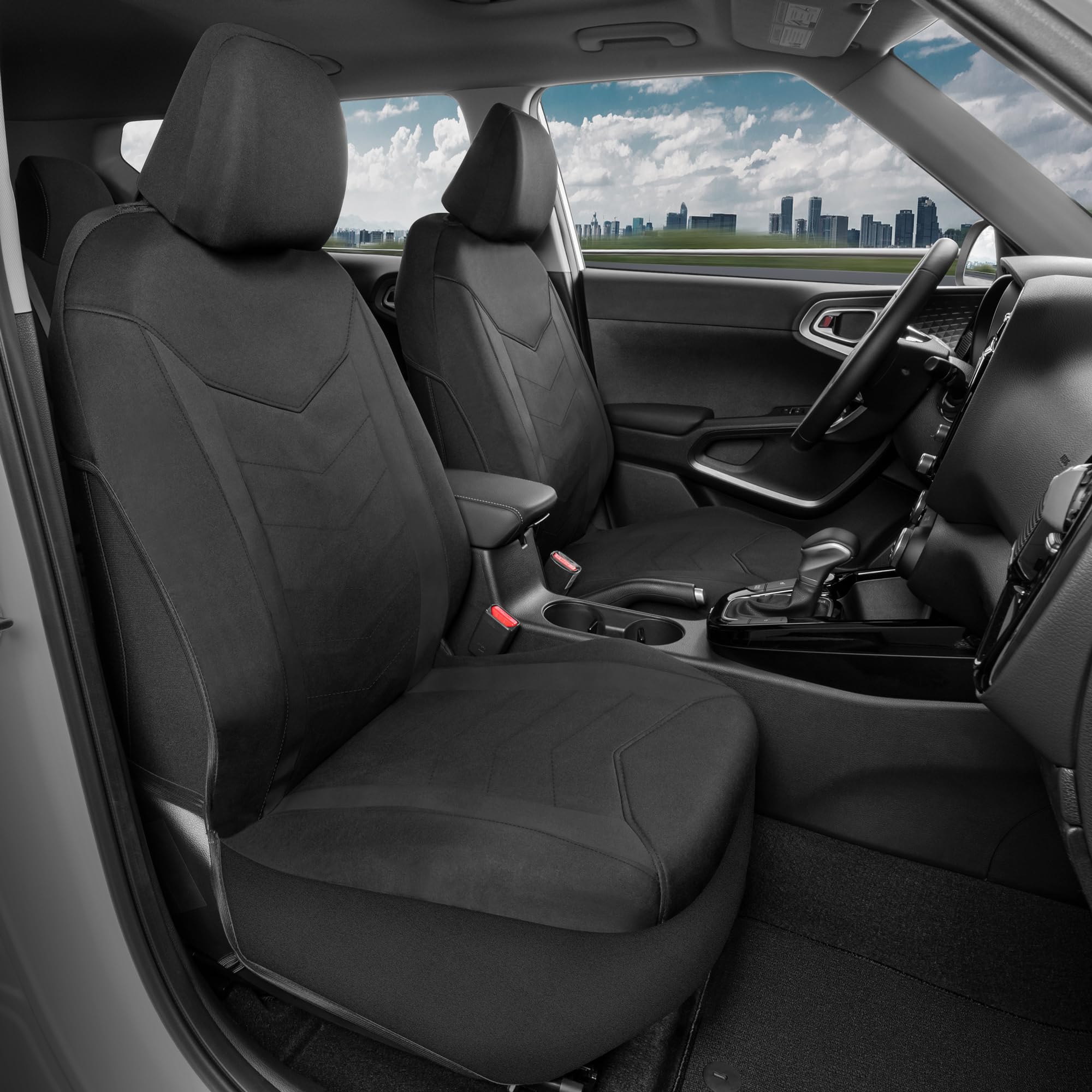 Motor Trend Spillguard 2 Black Seat Covers For Cars & Seat Covers For Trucks - Neoprene Lining Waterproof Car Seat Covers Front