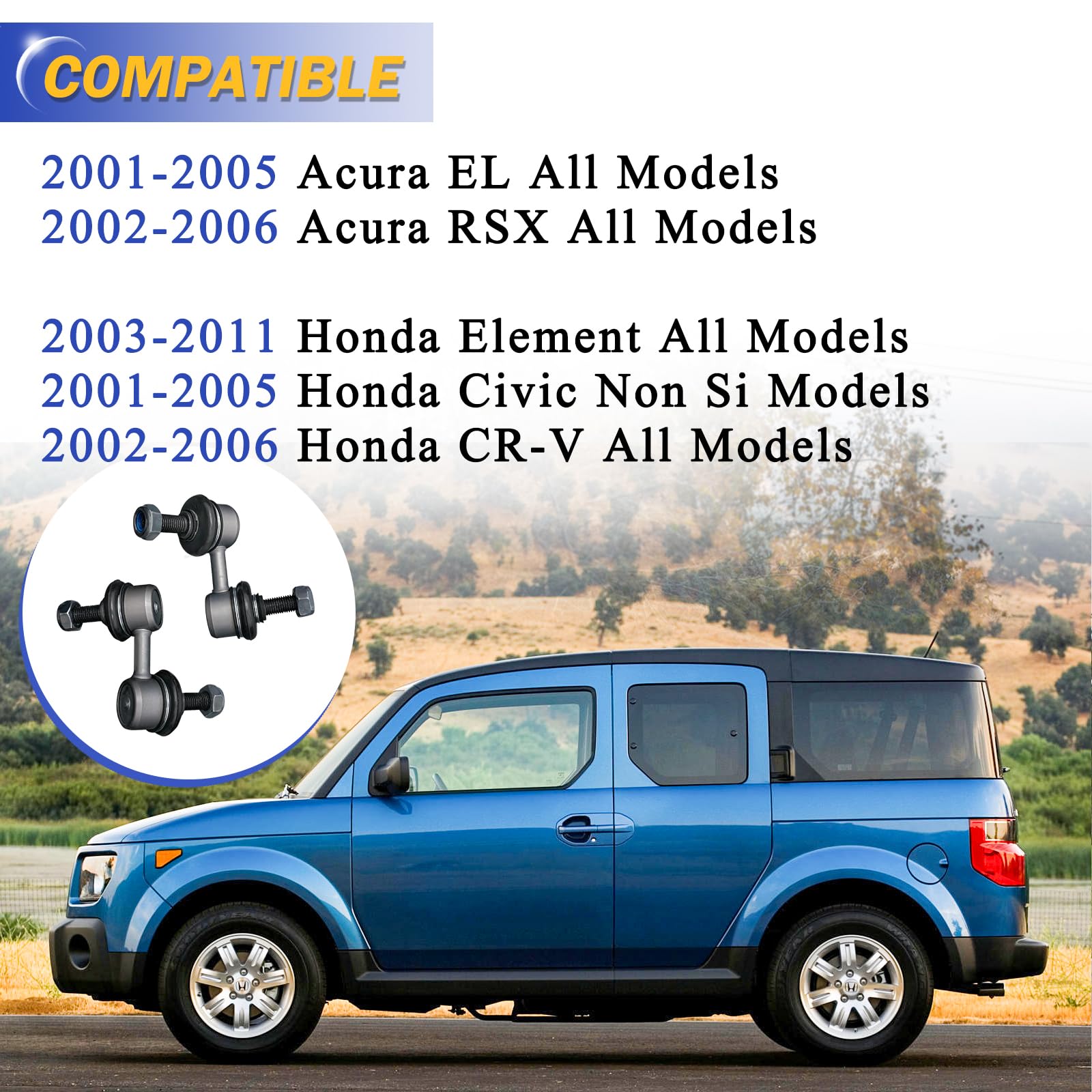 K90454 K90455 Zinc-Nickel Alloy Front Stabilizer Sway Bar Links For 2001-2005 Honda Civic/2002-2006 Honda Cr-V /2003-2011 Honda