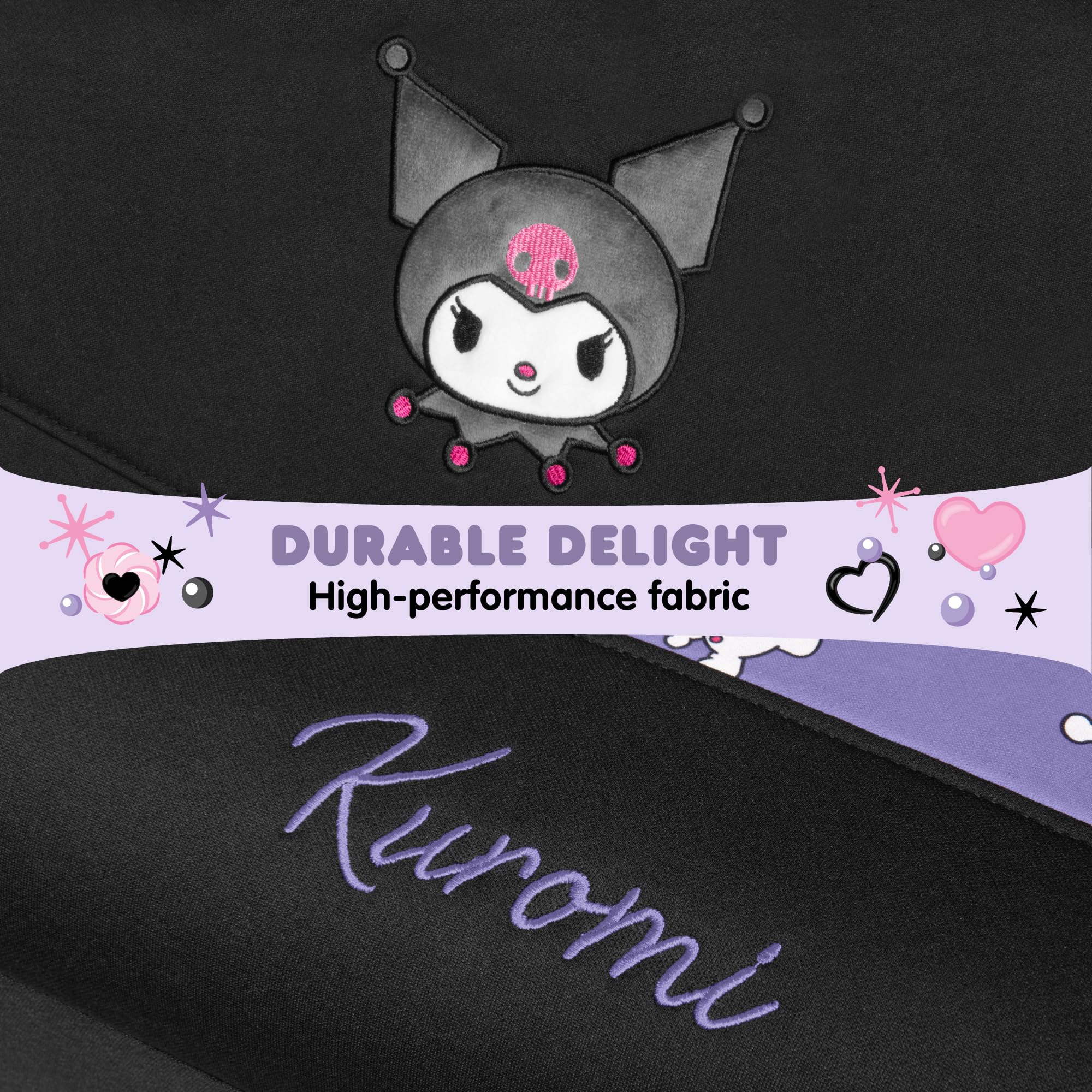 Hello Kitty Kuromi Car Seat Covers - Cute Black and Purple Front Seat Covers with Lavender Accents, Durable and Comfortable Poly