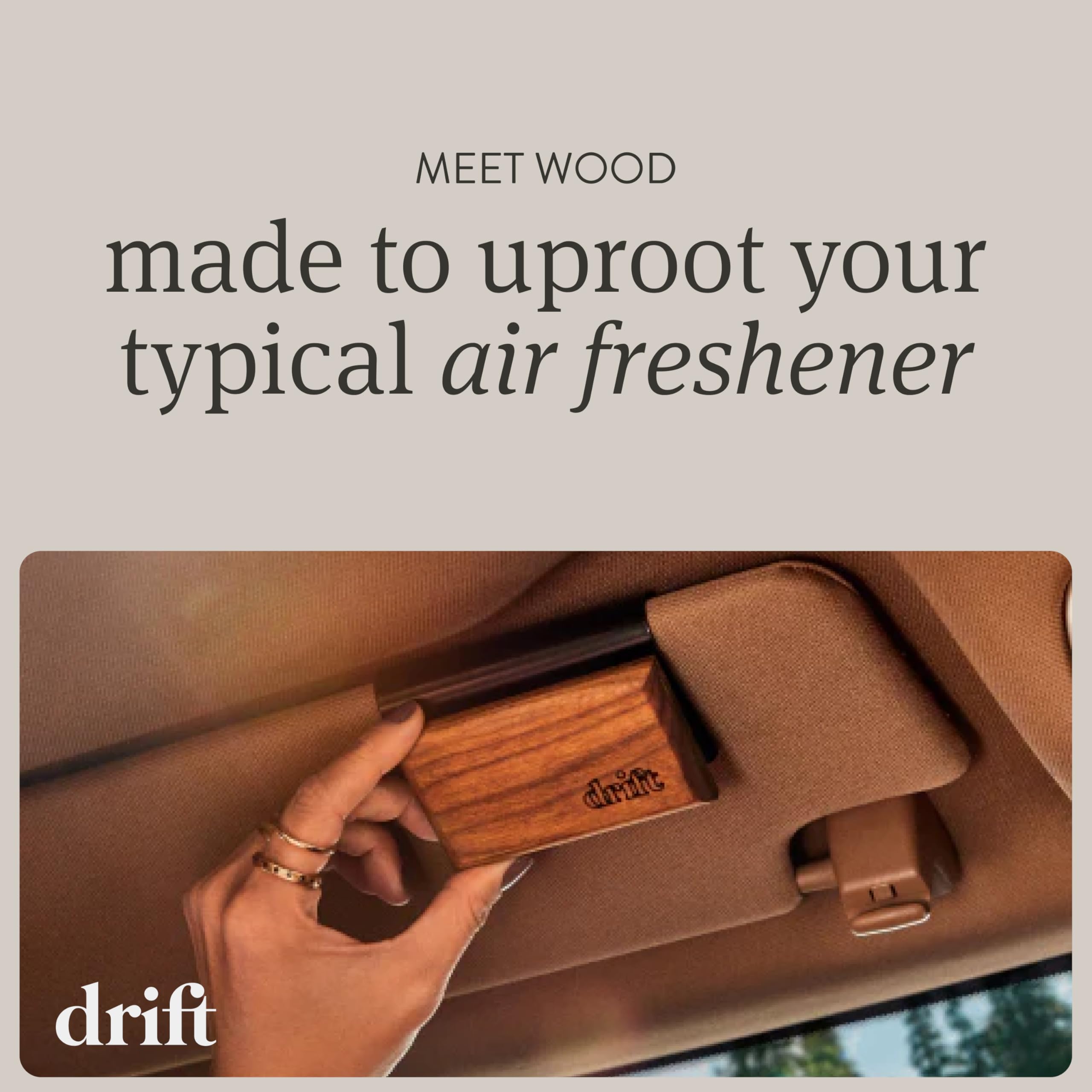Drift Car Air Freshener - Wood Fragrance, 3 Pack (1.13 oz) - Long Lasting Automotive Odor Eliminator - Clip Included, Multicolor