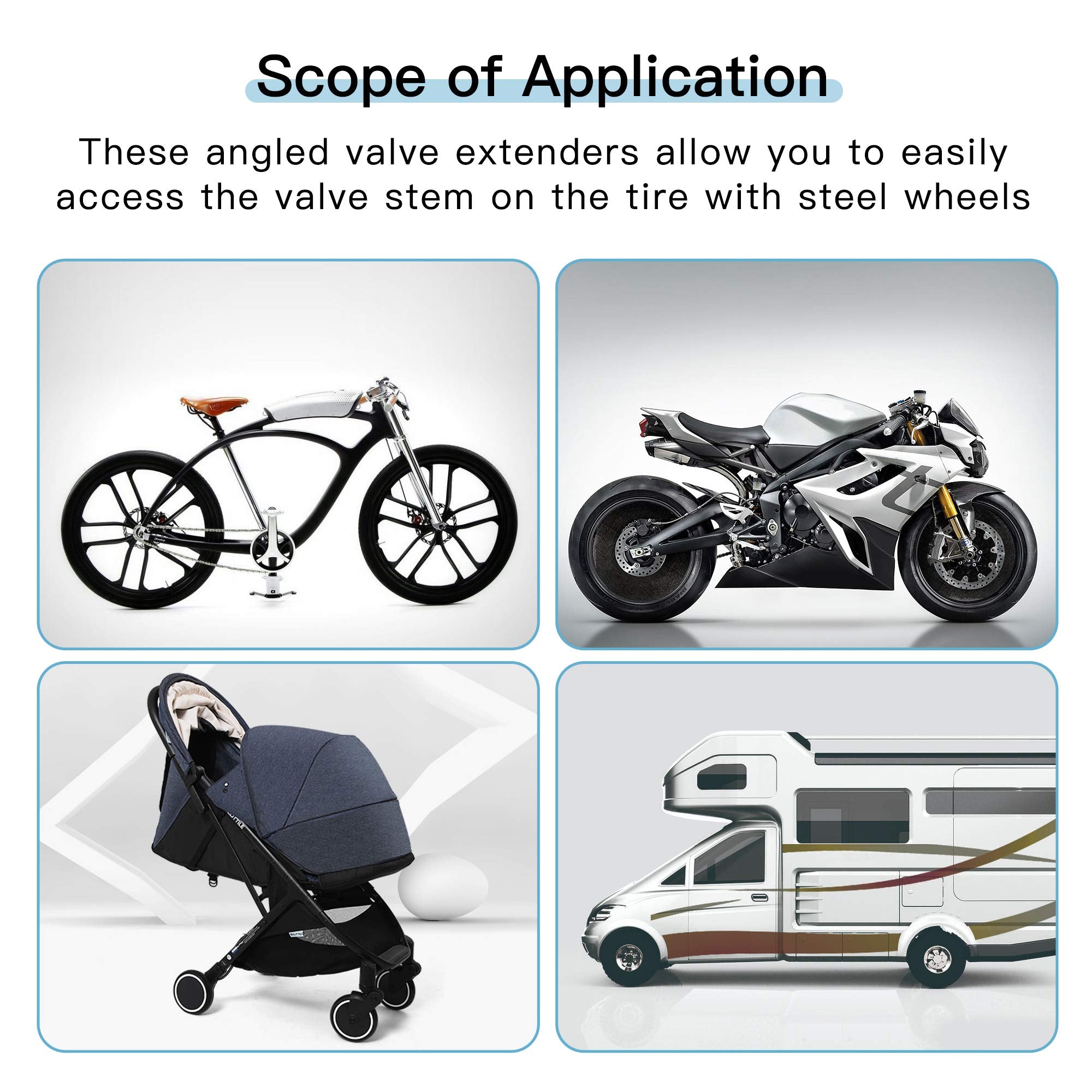 6-Pack Valve Stem Extenders, Mellbree 45 Degree 90 Degree 135 Degree Schrader Tire Valve Extension Compatible For Dual Wheels Passenger Cars, Rv, Stroller, Bicycles, Motorcycles And Trailers