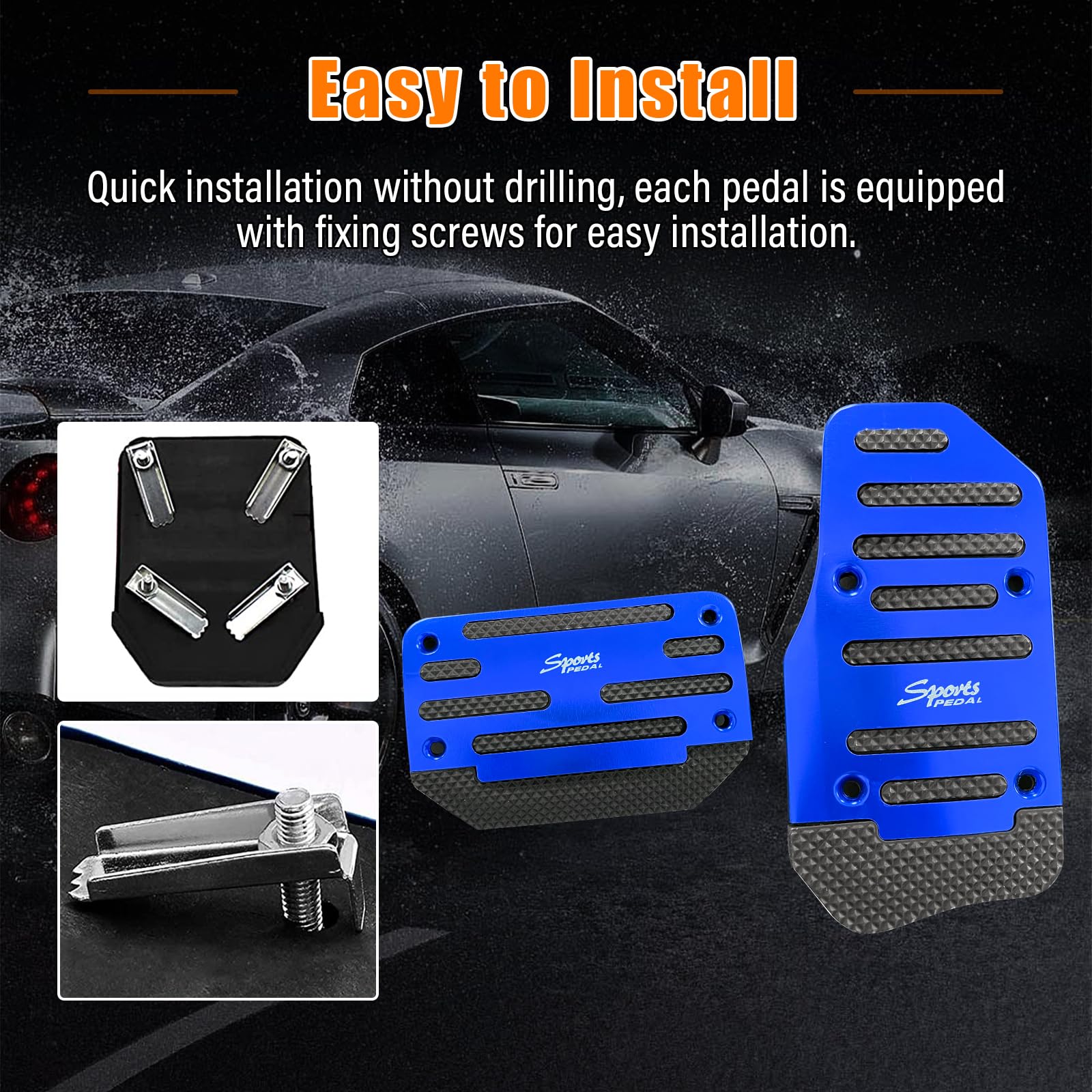 Ziciner 2PCS Non-Slip Car Pedal Pads, Automatic Gearbox Gas Pedal Brake Pedal Cover, Aluminum Alloy Brake Gas Clutch Pedal Kits,