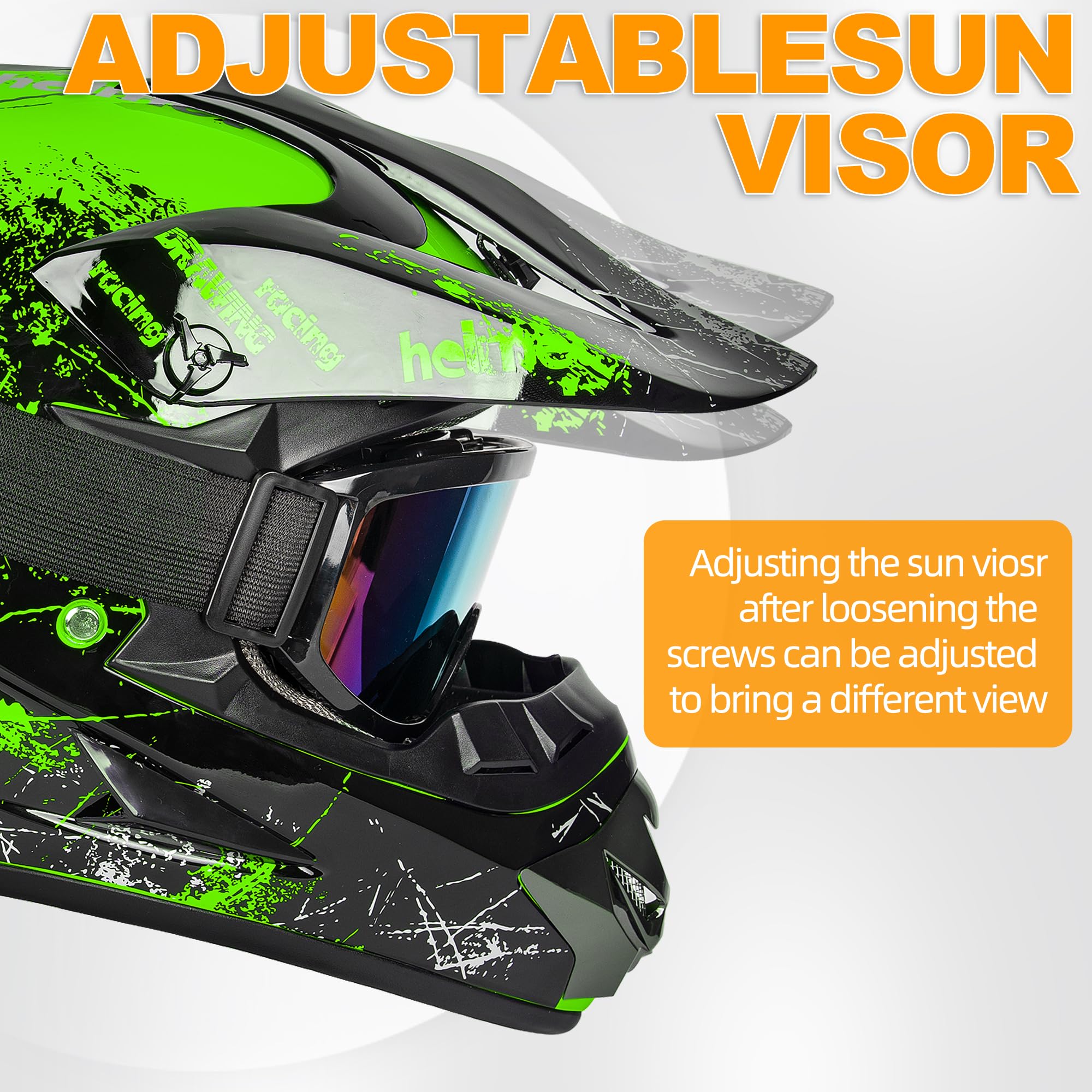 Yesmotor Youth Kids Motocross Helmet Full Face Motorcycle Dirt Bike Off-Road Mountain Bike Bmx Mx Atv Helmet With(Gloves Goggles