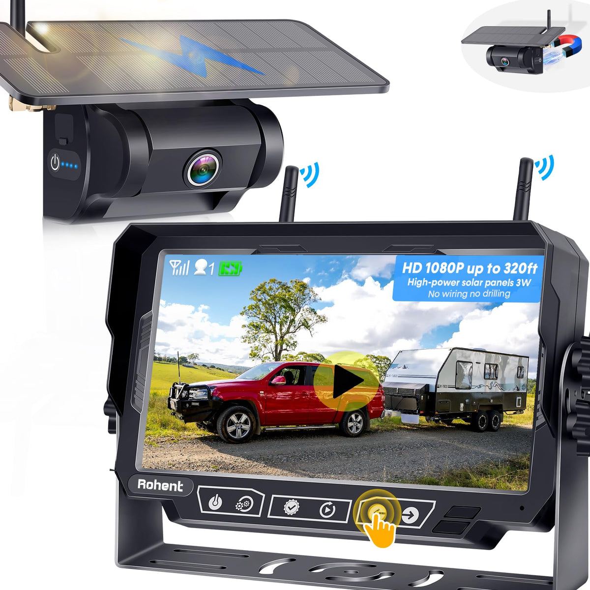 Magnetic Solar Wireless Rv Backup Camera: 1Min Diy Installation 7'' Dvr Monitor 15000Mah Rechargeable Battery Hd 1080P 170 Wide 
