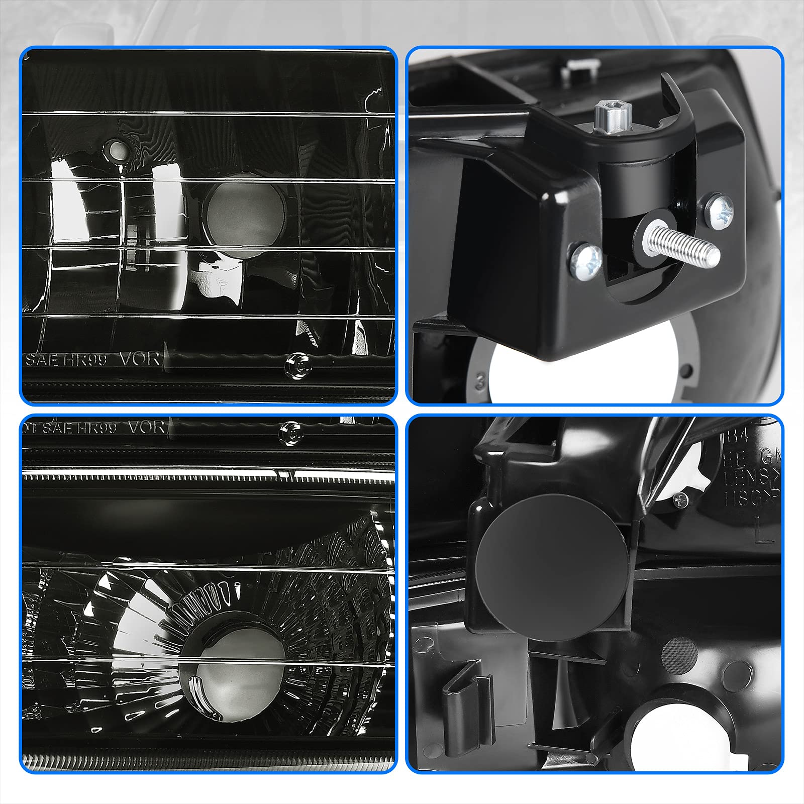 Dwvo Headlights Assembly With Bumper Lights Compatible With 1999-2002 Chevy Silverado/2000-2006 Tahoe Suburban Headlamp Smoke Le