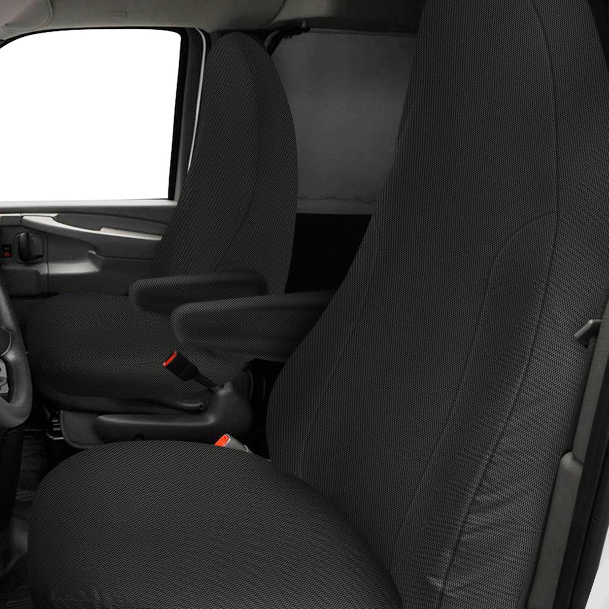 Kistrba Seat Covers Compatible with 2010-2025 Chevy Express Front Bucket Seats with Opening for Grab Handle on Passenger Side Ba