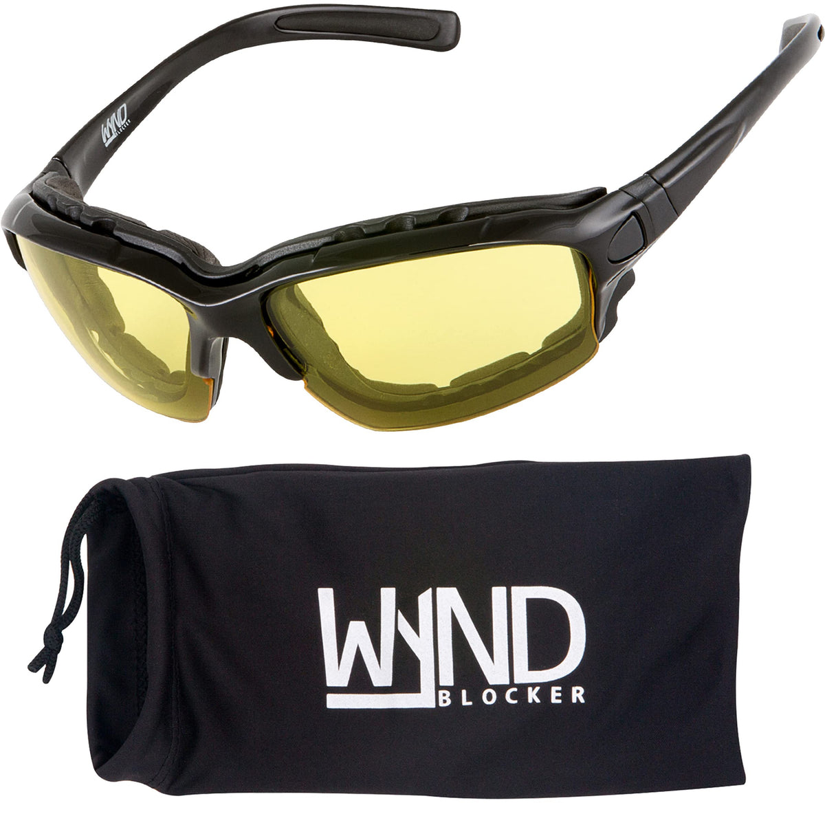 Wynd Blocker Motorcycle Riding Glasses Extreme Sports Wrap Sunglasses, Black, Yellow Night Driving