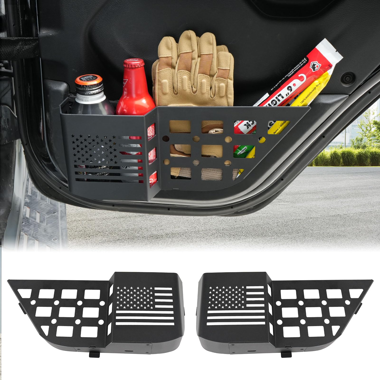 Maiker Metal Rear Door Storage Box, Insert Organizer Box Pockets For Replace Sagging Nets Compatible With 2018-2024 Jeep Wrangle