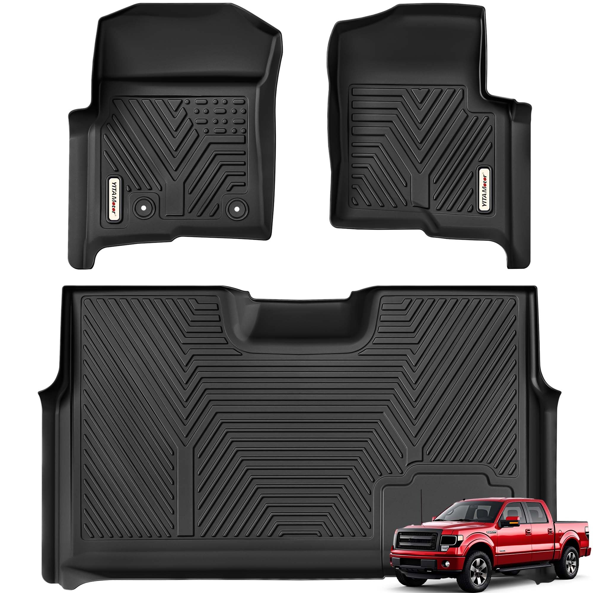 Yitamotor Floor Mats Compatible With 2010-2014 Ford F-150 F150 Supercrew/Crew Cab With 1St Row Bucket Seat, Custom Fit 2 Row Set