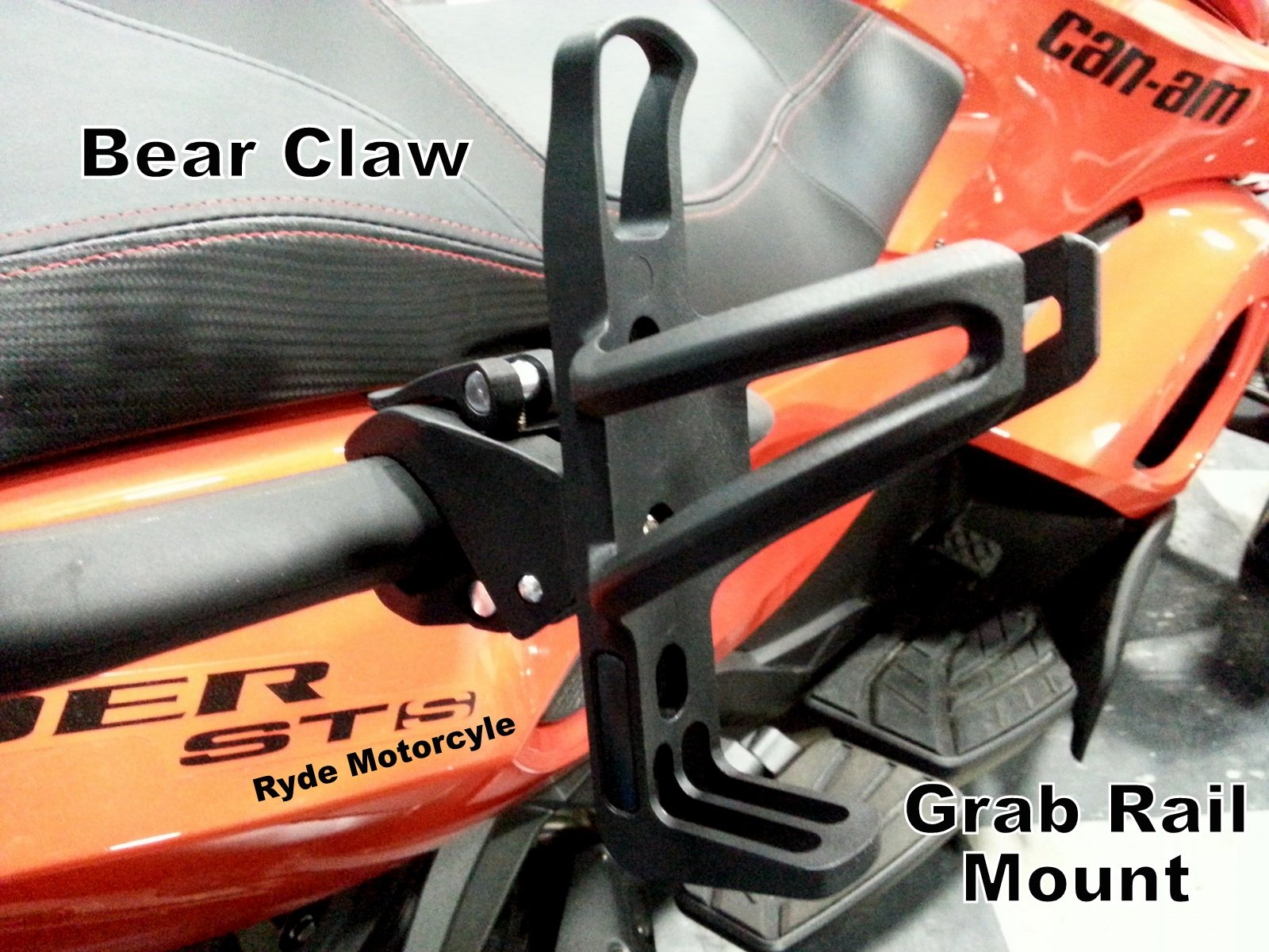 Can Am Spyder Passenger Grab Rail Cup Holder - Satin Black Model - Not For Handlebar Mount - Bear Claw #6214Caa