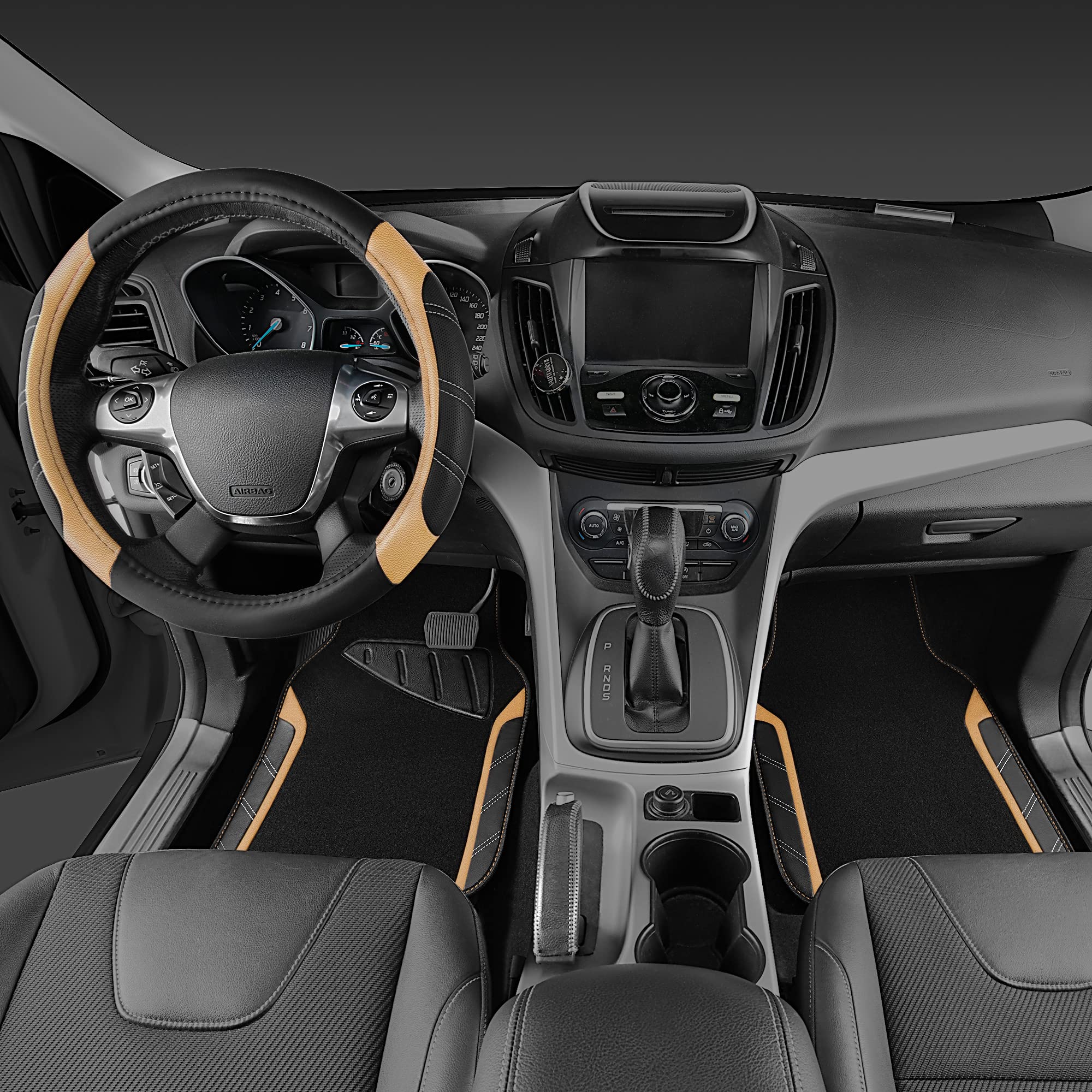 Car Pass Microfiber Steering Wheel Cover And Waterproof Car Floor Mats,Leather Universal Car Combo Fit For 95% Truck,Suv,Cars,14