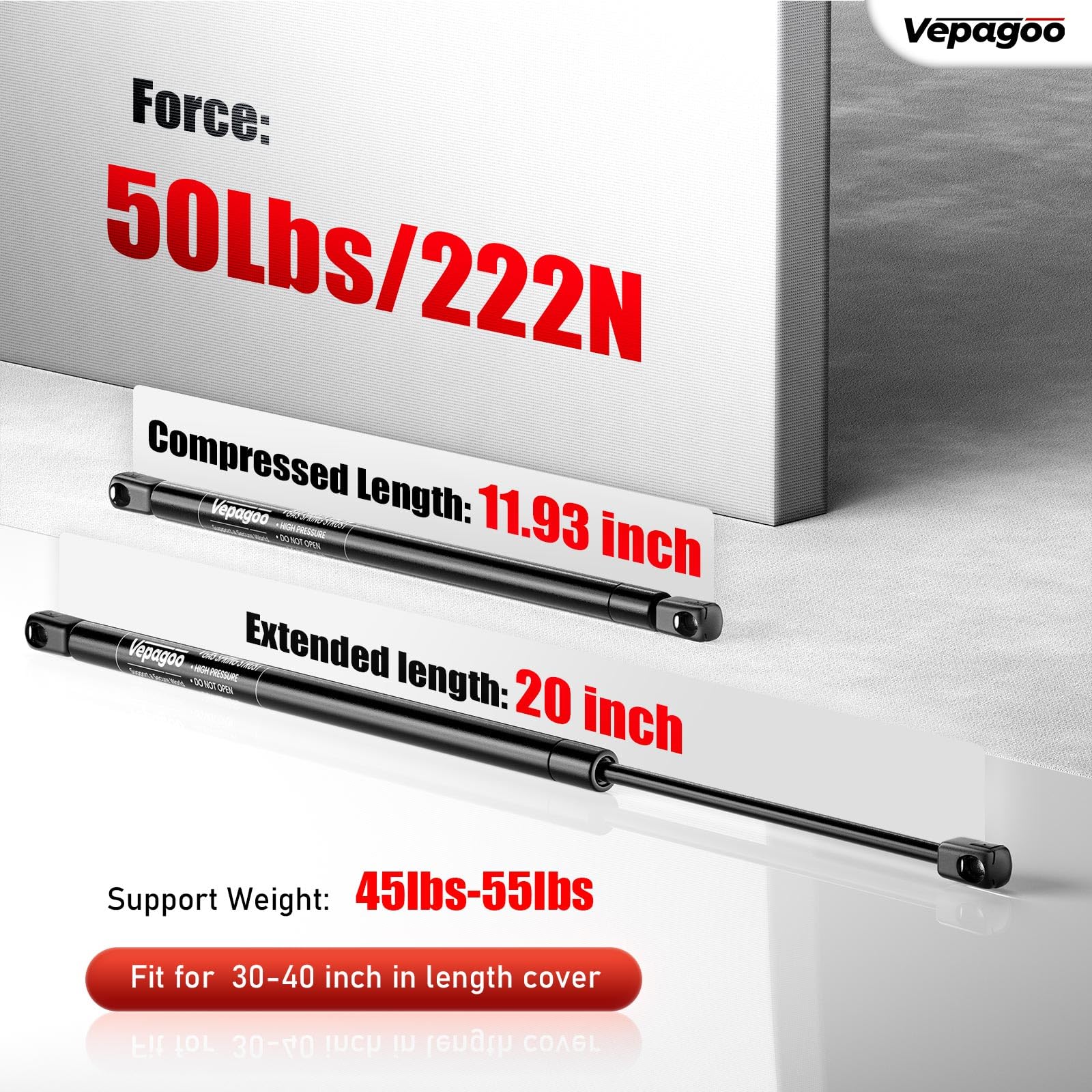 Vepagoo Gas Struts 20 Inch 50lbs/222N Shocks Spring Lift Support for RV Bed Camper The Door Tonneau Cover Mattress Travel Traile