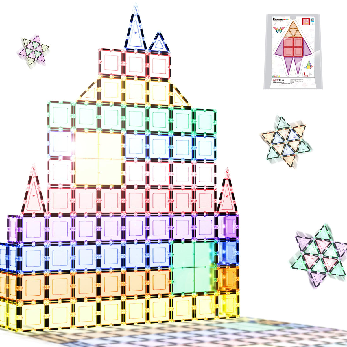 Picassotiles Magnet Tile Building Block Set Magnetic Construction Square Triangle Tiles Toy Kit Sparking Creativity Geometric Sh