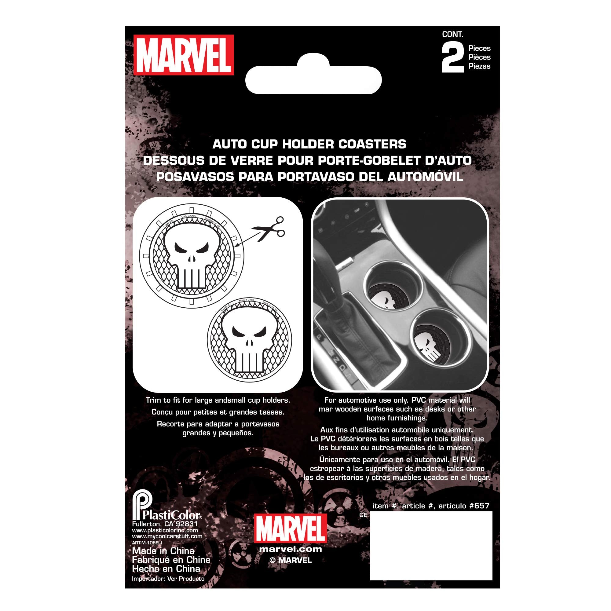 Plasticolor 000657R01 Marvel Punisher Auto Car Truck Suv Cup Holder Coaster 2-Pack , Black