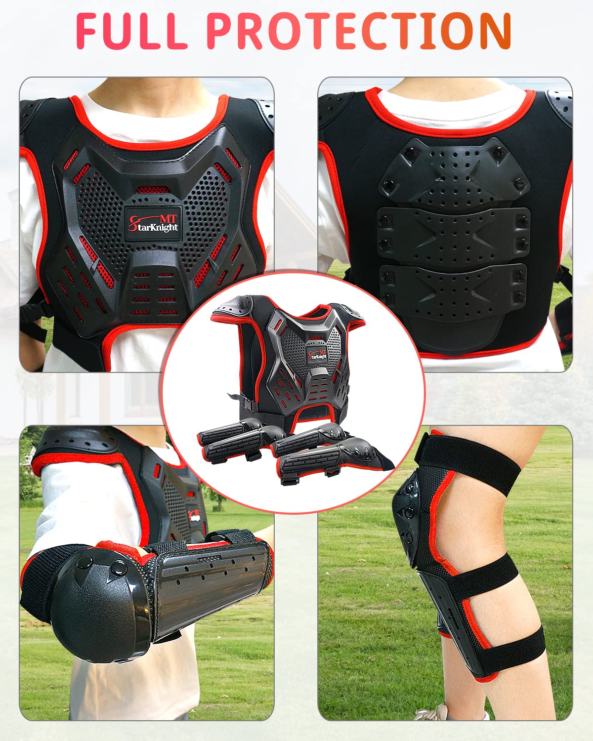 Kids Dirt Bike Gear - Starknightmt Youth Motorcycle Riding Protective Gear Atv Chest Protector Motocross Armor Suit For Boys Girls Mountain Biking Cycling, Red