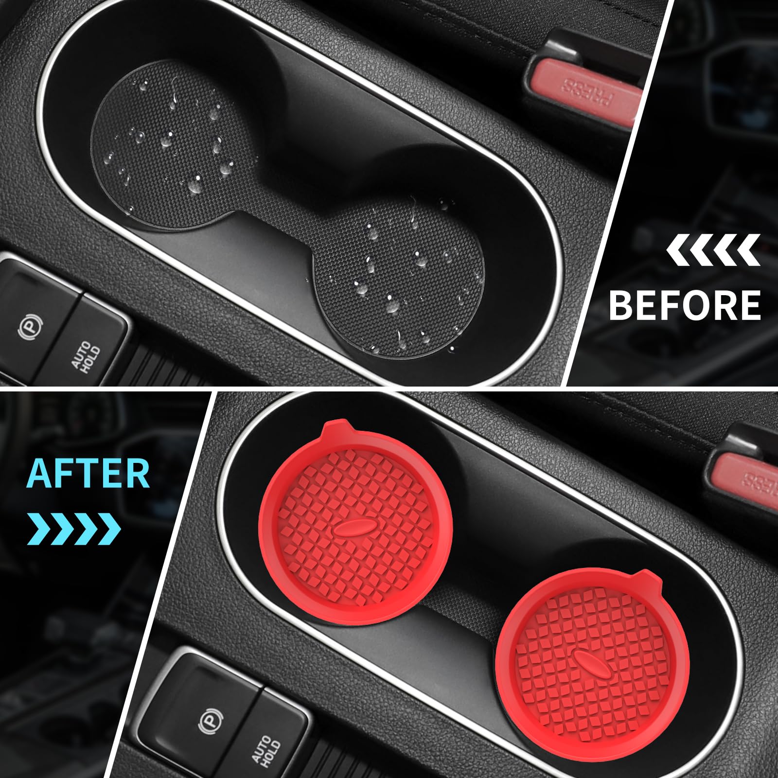 Me.Fan Car Cup Holder Coasters [4 Pack] Silicone Cups Mats, Automotive Universal Non-Slip Recessed Interior Accessories Red