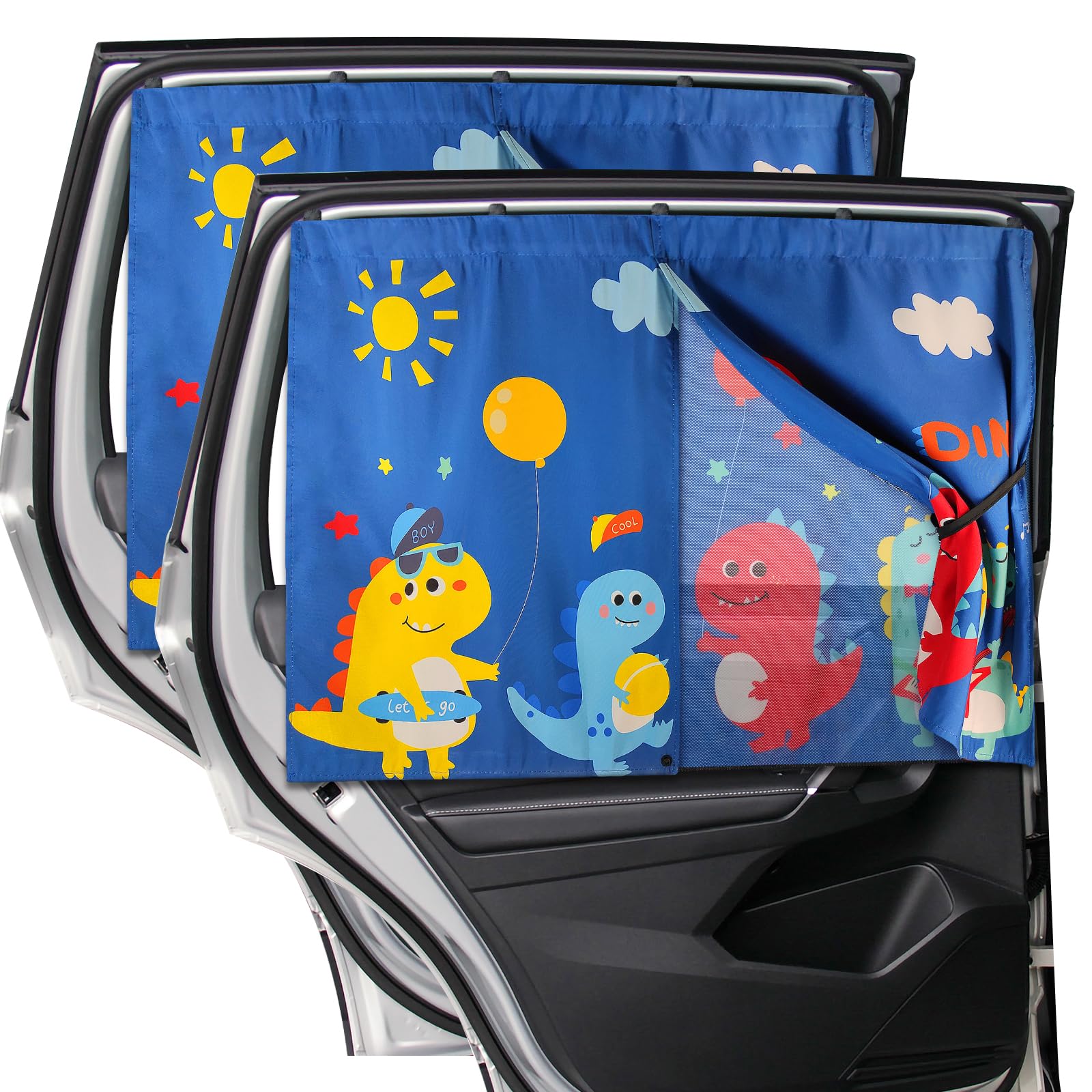 Diza100 Car Window Shades, 2 Pcs Magnetic Double Layer Sun Shade, Side Windows Privacy, Full Covers/Half Shade Options, Cute Din