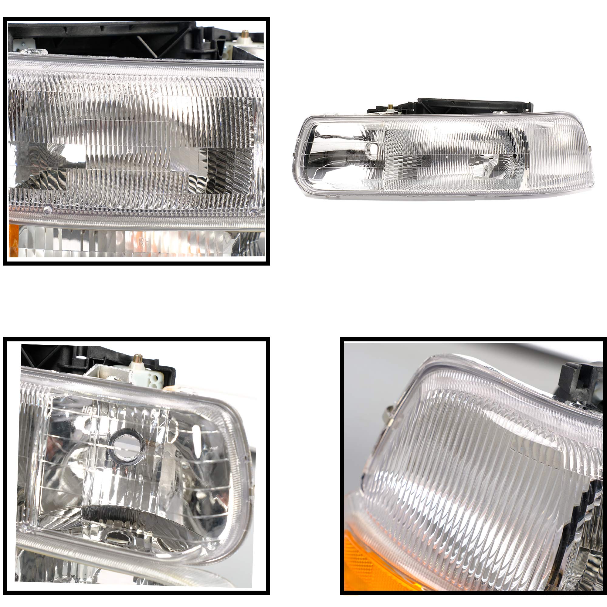 A&P 4Pcs Headlight Assembly Chrome Housing Clear Lens For Chevy 00-06 Tahoe Suburban 1500 2500/99-02 Silverado 1500 2500/01-02 Silverado 1500Hd 2500Hd 3500