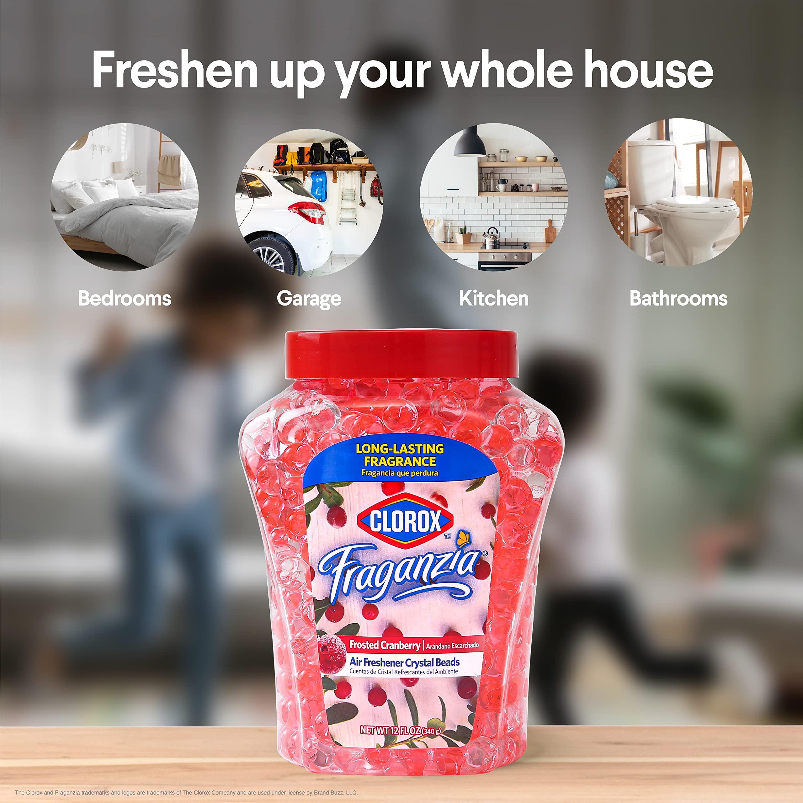 Clorox Fraganzia Crystal Beads Air Freshener in Frosted Cranberry | Long Lasting Room Air Freshener Beads for Home or Car| Solid
