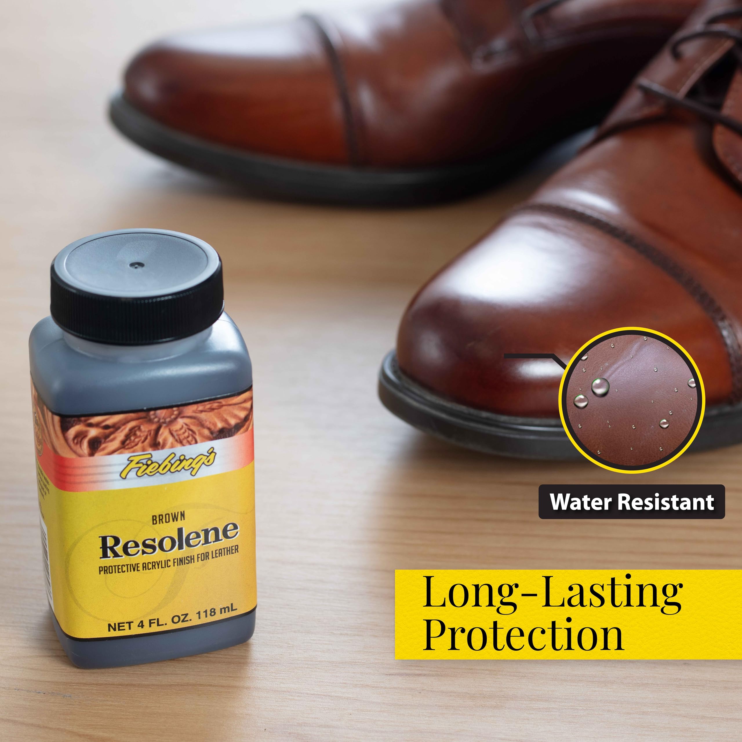 Fiebing'S Acrylic Resolene (4 Oz, Brown) - Protective Acrylic Leather Finisher - Glossy Finish Top Coat For Dyed & Polished Leat