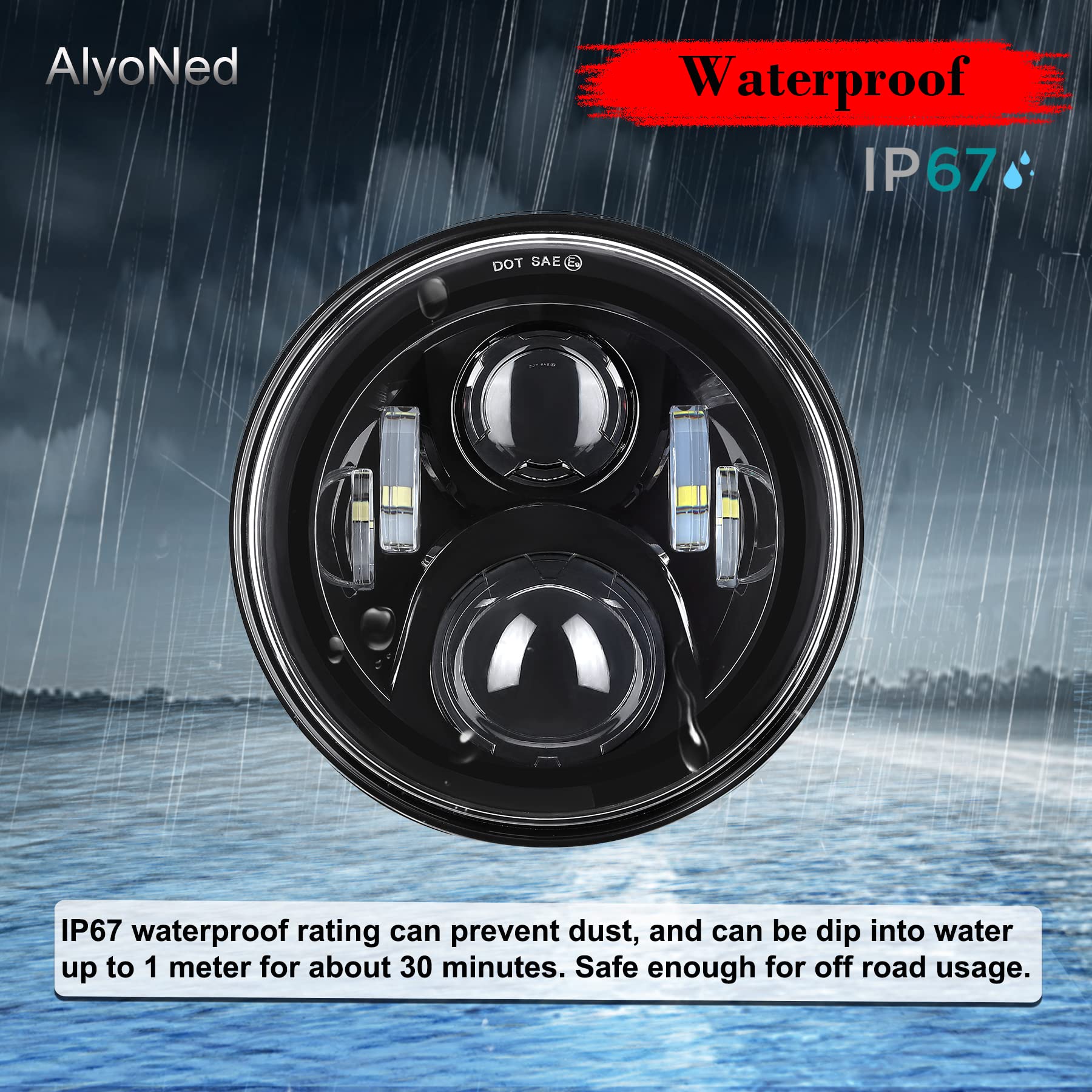 Alyoned 7 Inch Motorcycle Led Headlight Dot Lamp Kit With Mounting Bracket Compatible With Harley Davidson Fatboy Street Glide H