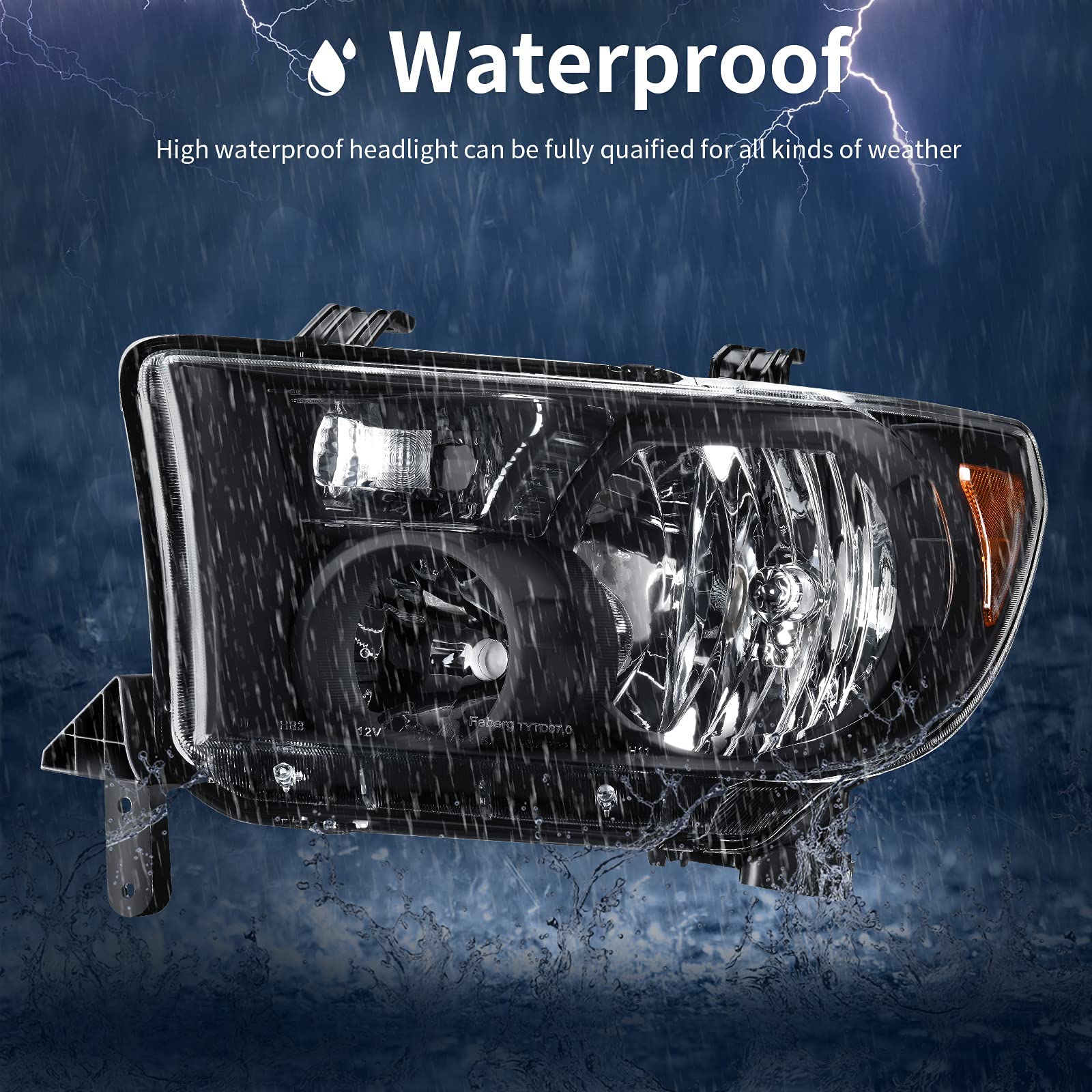 Autosaver88 Headlight Assembly Compatible With 2007-2013 Tundra / 2008 2009 2010 2011 2012 2013 2014 2015 2016 2017 Sequoia Headlamp Replacement Black Housing Amber Reflector Clear Lens