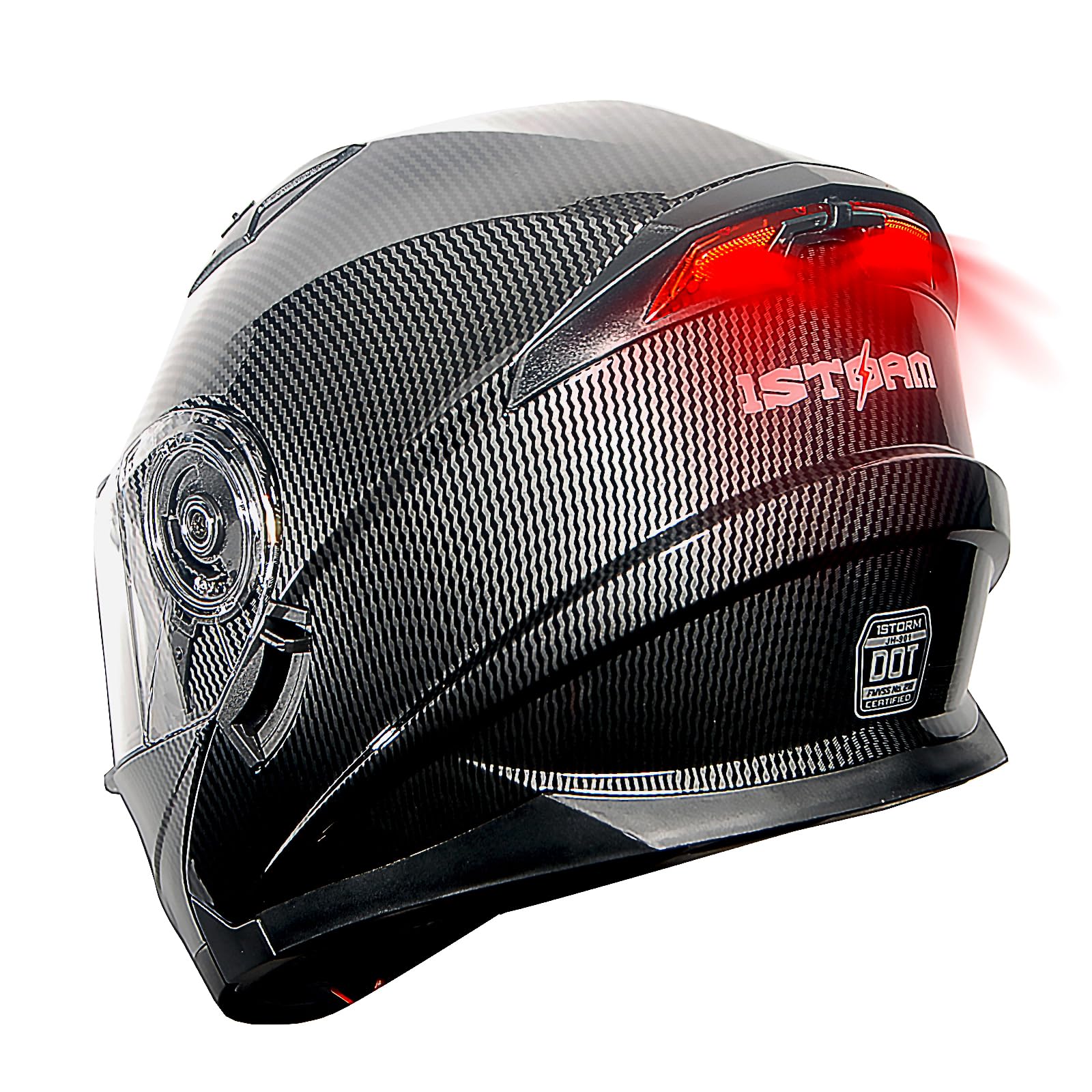 1Storm New Motorcycle Bike Modular Full Face Helmet Dual Visor With Rechargeable Led Tail Light: Modular901 Carbon Fiber Black