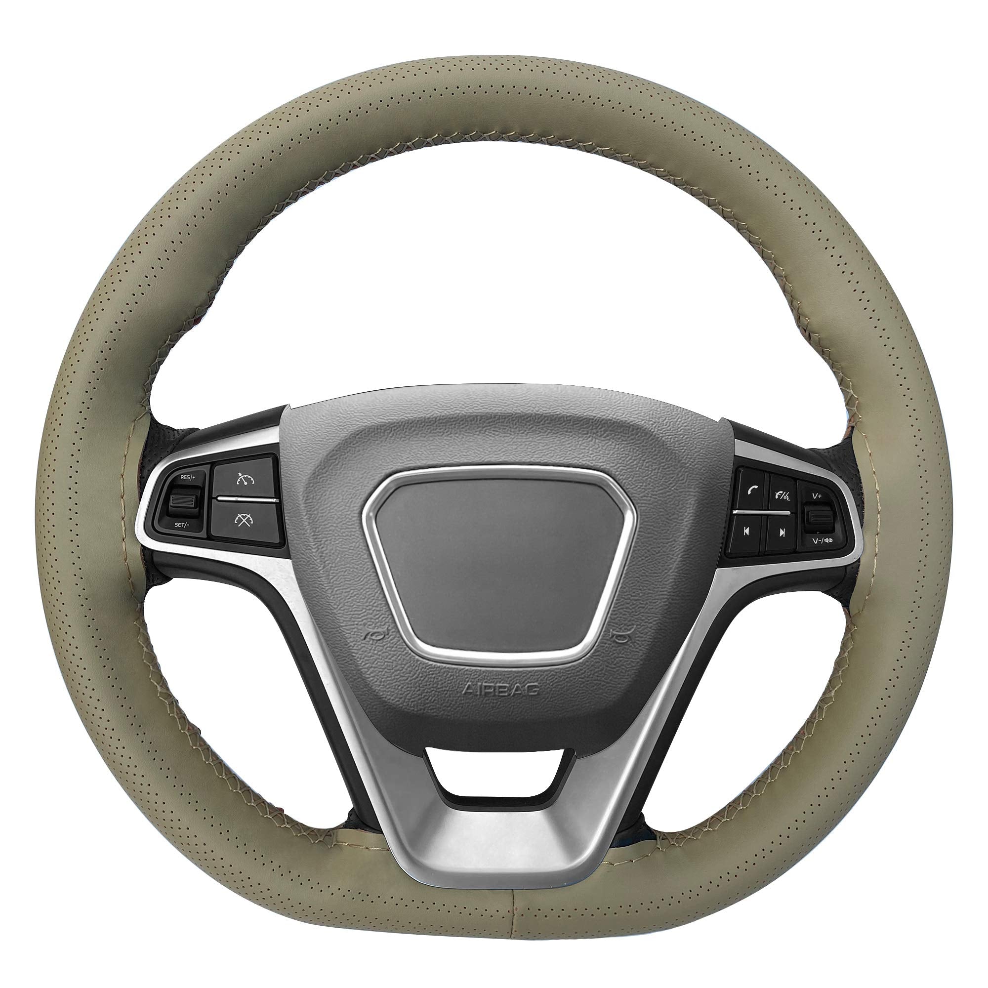 Carodi Leather Steering Wheel Cover, Breathable Non-Slip Design, Soft And Comfortable Feeling, Universal 15 Inch Auto Car Steering Wheel Stitch On Wrap(Size M,Beige)
