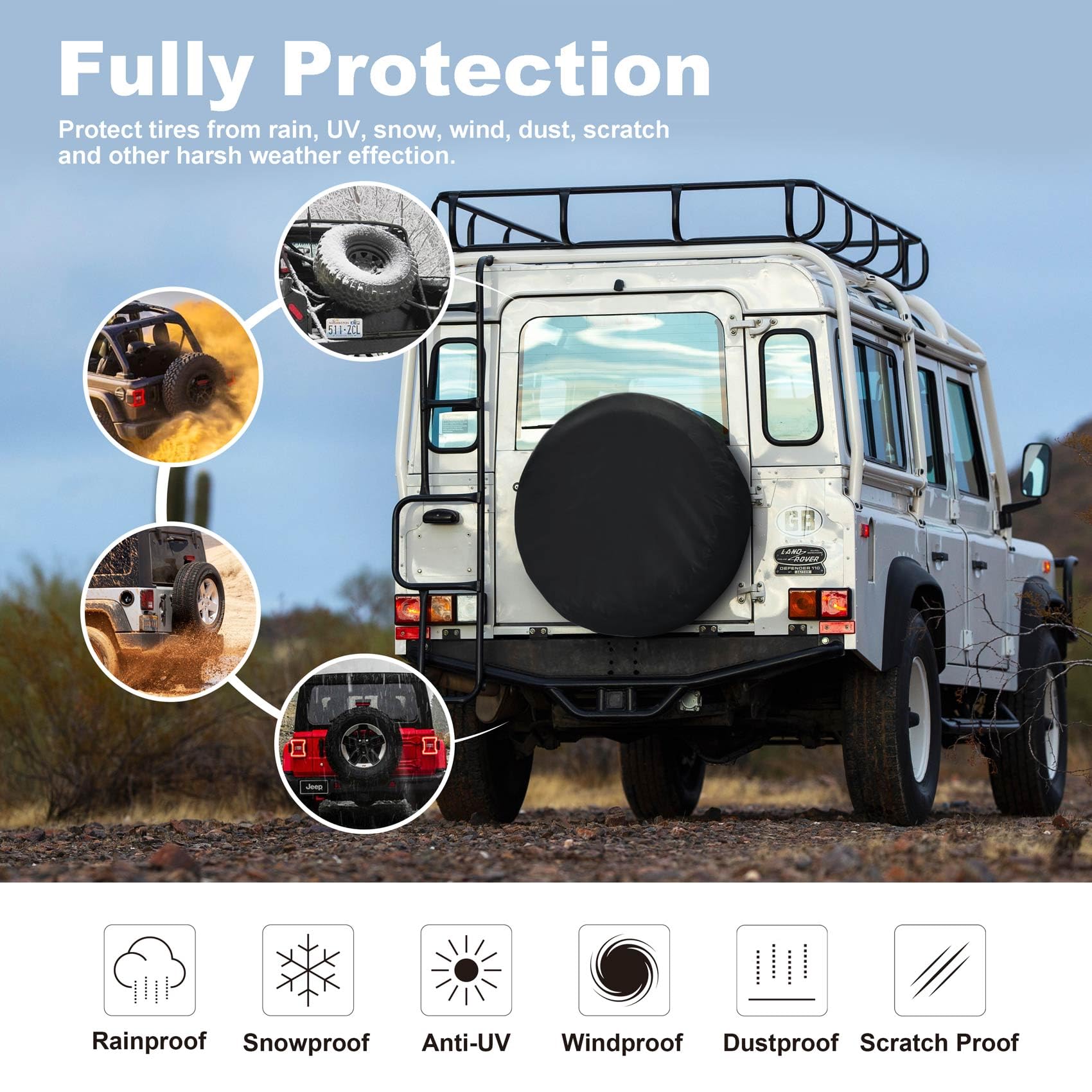 Explore Land 22-23.75 Inch Spare Tire Cover Fit Trailer, Rv, Suv, Truck, Tough Tire Wheel Soft Cover, Black