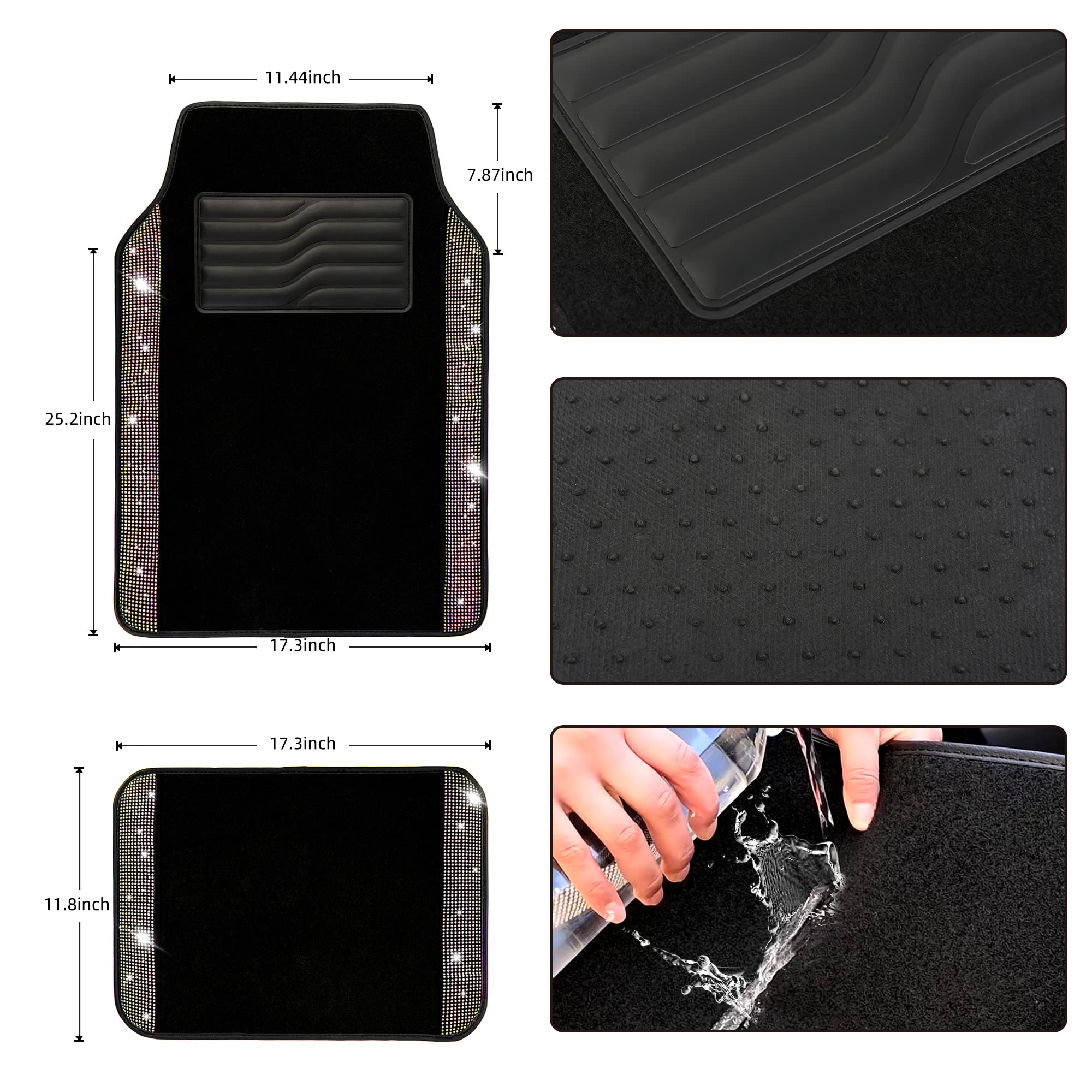 Valleycomfy Bling Steering Wheel Cover, Waterproof Diamond Floor Mats Sparkling 9-Pack Rhinestone Car Accessories For Women (Col